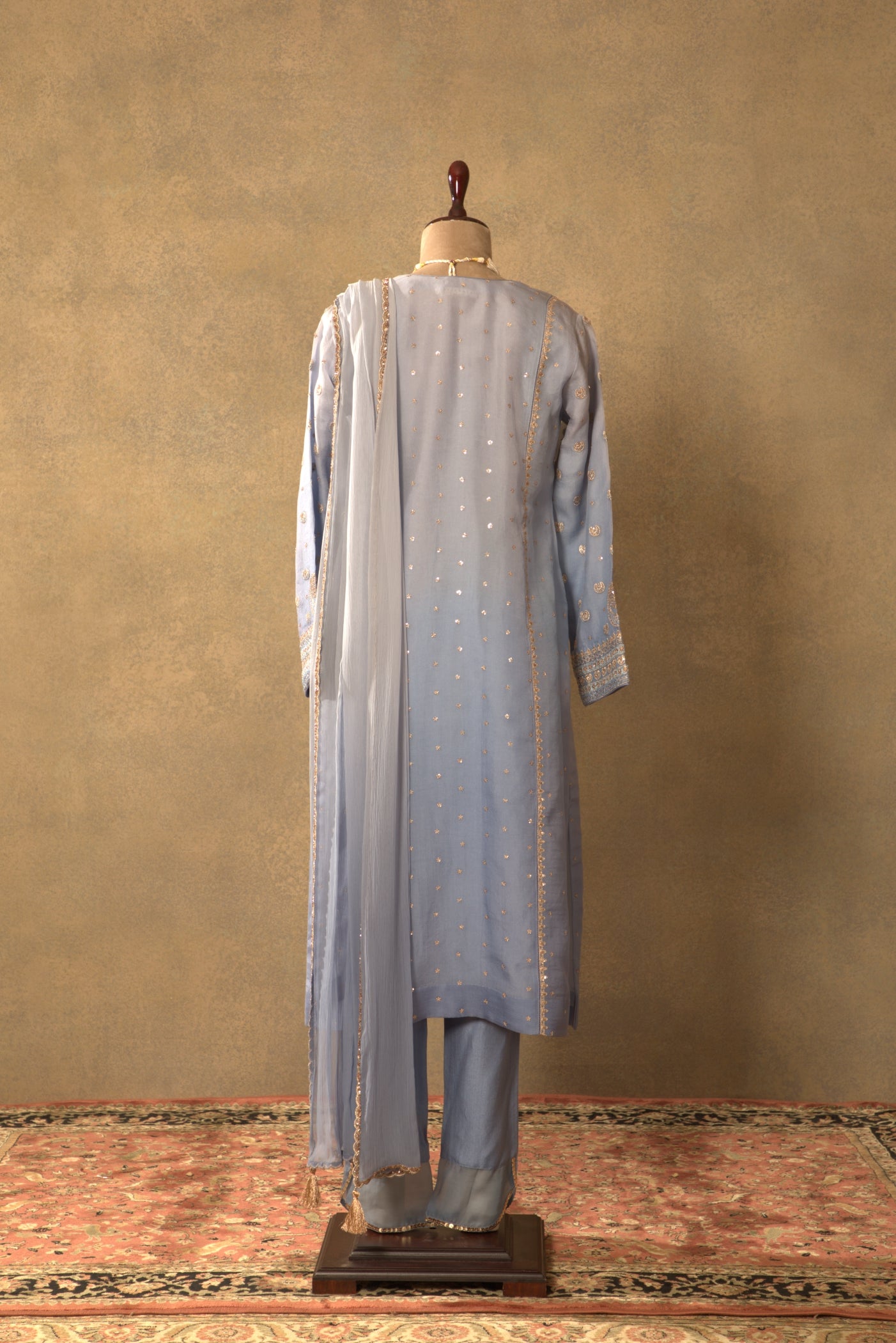 Placid-Blue Embroidered Pure Silk-Organza Kurta-Pants Set