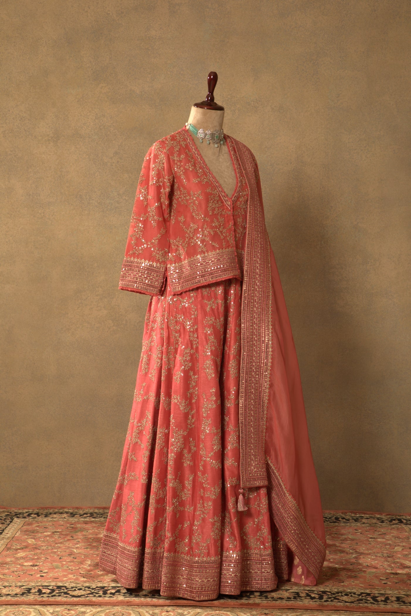Candy-Pink Embroidered Pure Silk-Organza Short-Kurta-Sharara Set