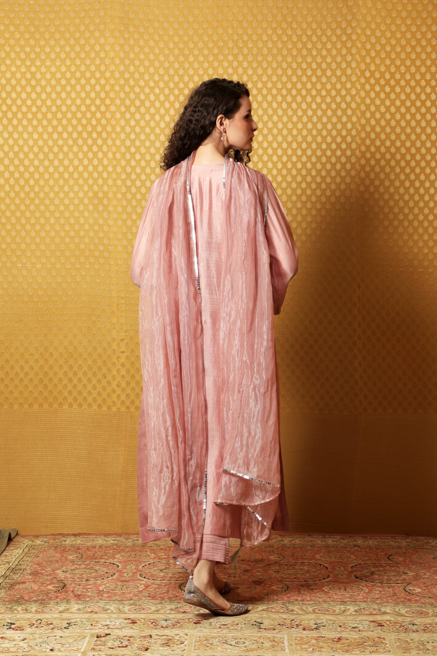 Hand-Embroidered Dusty-Peach Pure Silk Kurta-Pants Set