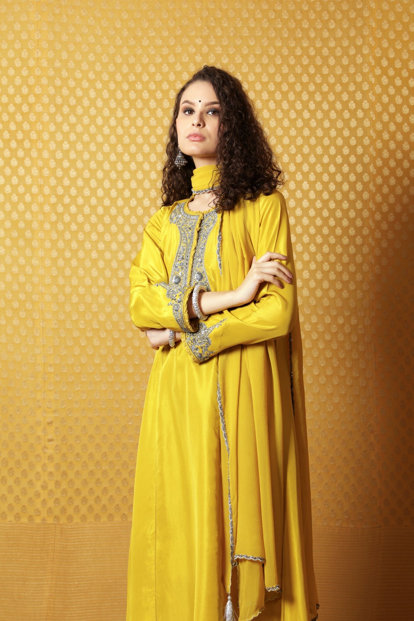 Dusty-Lime Hand-Embroidered Pure Silk Kurta-Pants Set