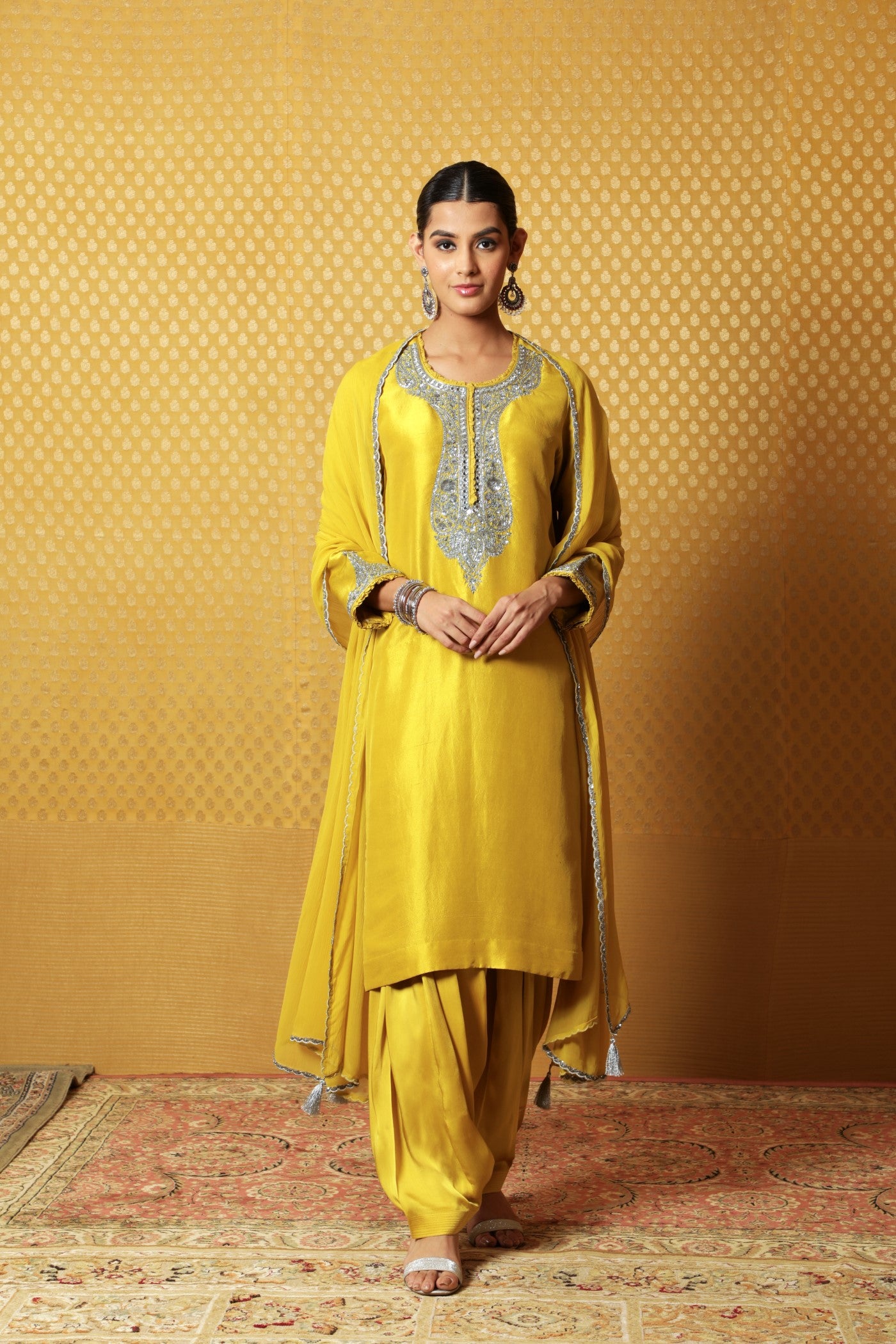 Dusty-Lime Hand-Embroidered Pure Silk Kurta-Salwar Set