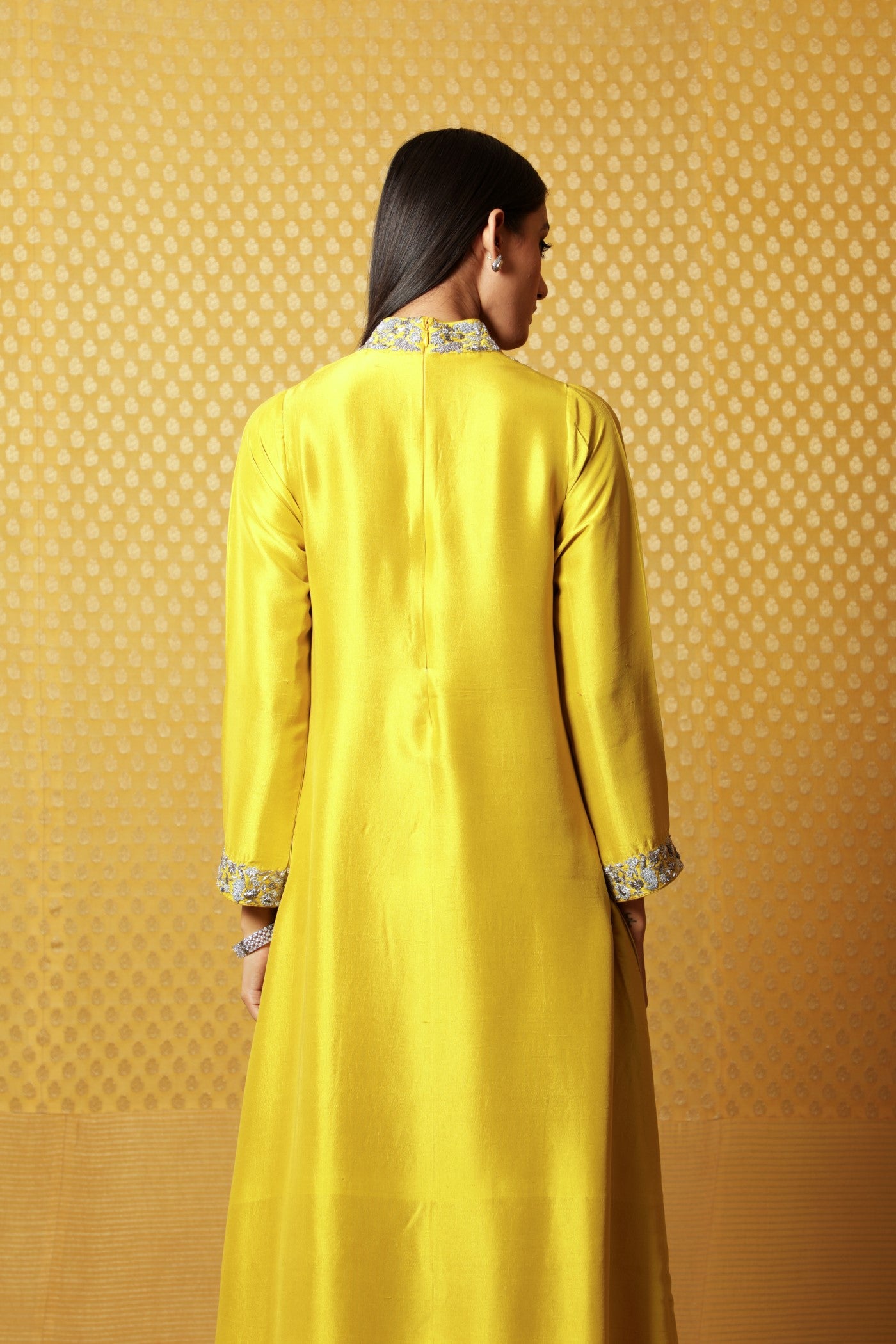 Dusty-Lime Hand-Embroidered Pure Silk Kurta-Pants Set