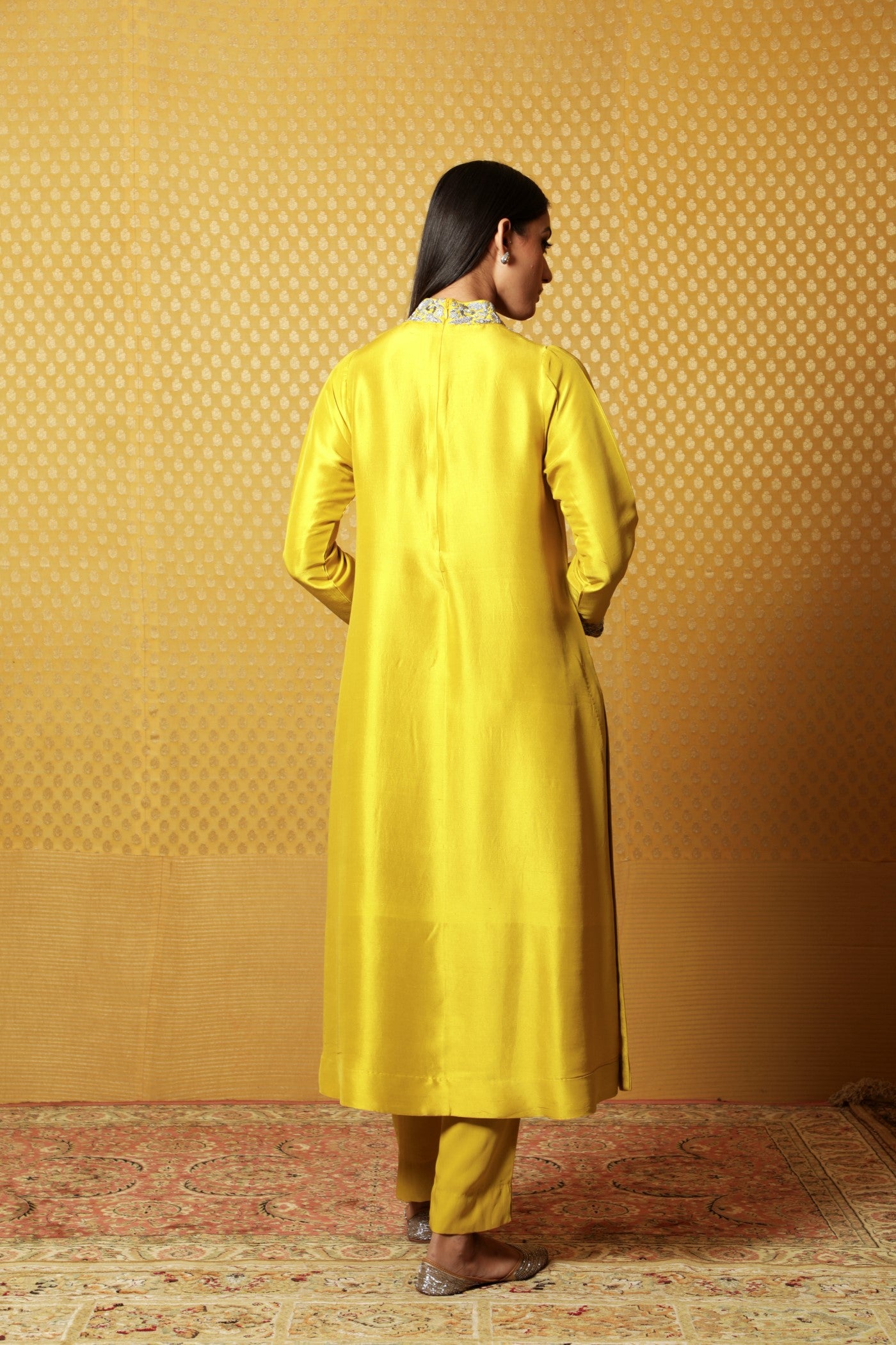 Dusty-Lime Hand-Embroidered Pure Silk Kurta-Pants Set