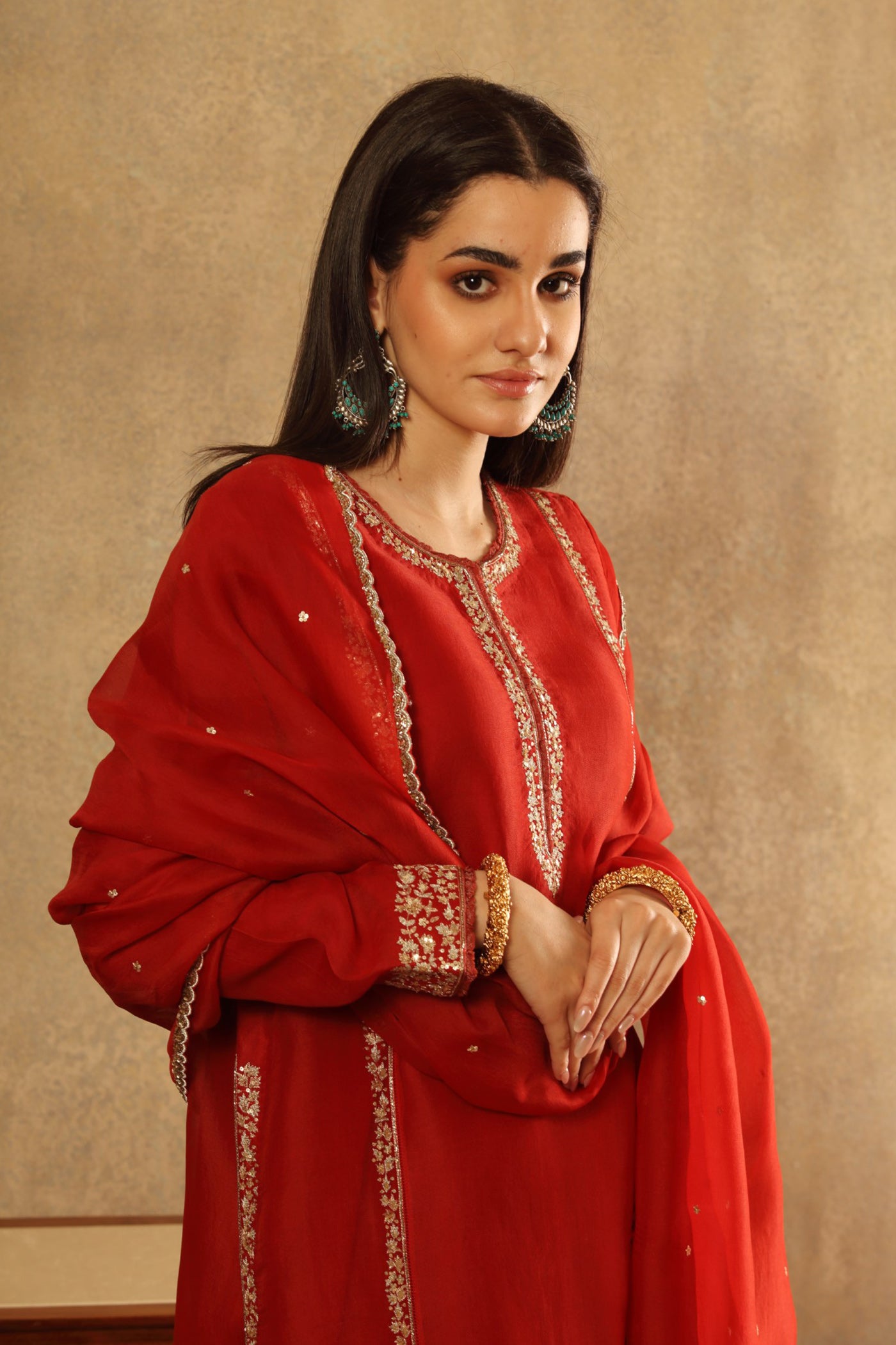 Hand Embroidered Salsa Maroon Pure Silk Organza Kurta Salwar Set