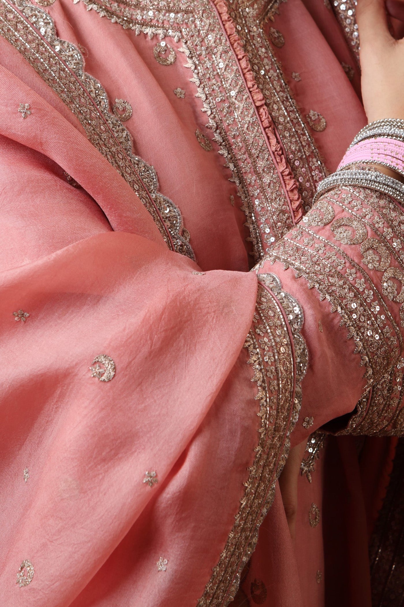 Hand Embroidered Bubblegum Pink Pure Katan Silk Kurta Sharara Set