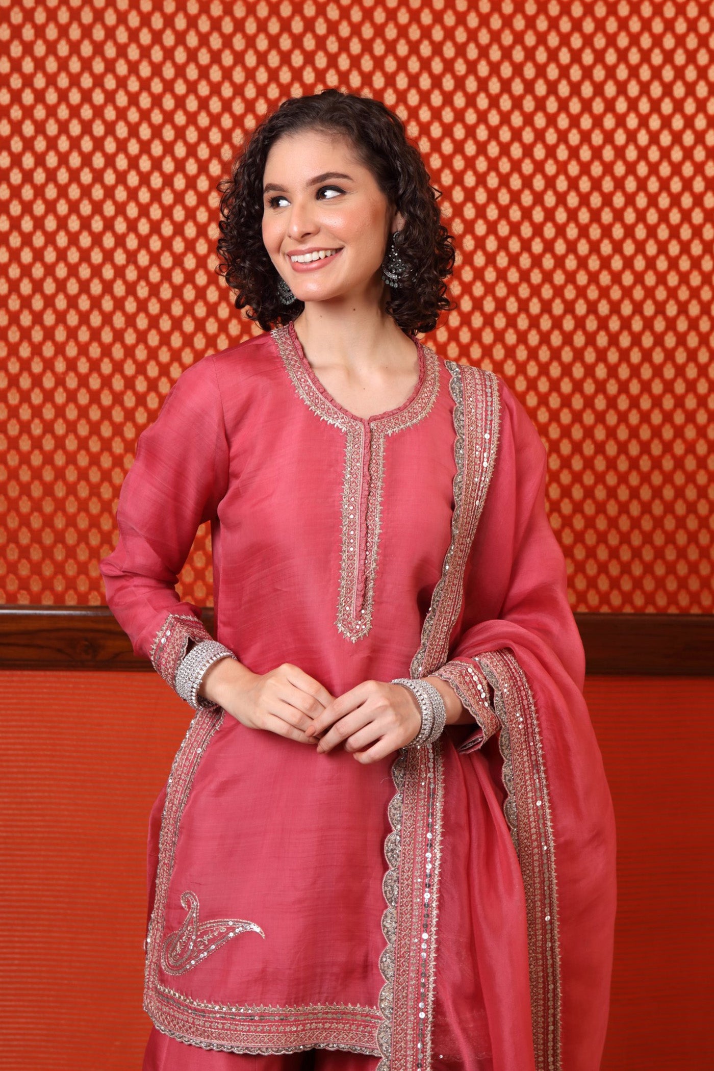 Hand Embroidered Honey Suckle Short Kurta Sharara Set