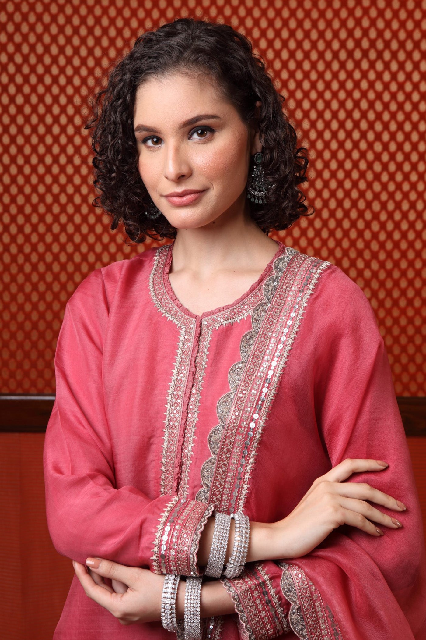 Hand Embroidered Honey Suckle Short Kurta Sharara Set