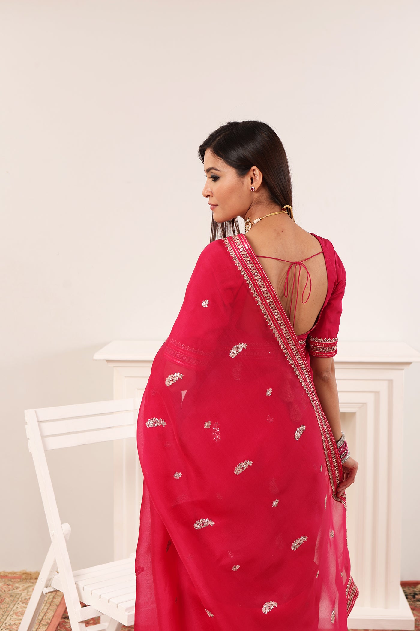 Priya Banerjee in Bridal-Red Embroidered Pure Silk-Organza Saree-Blouse Set