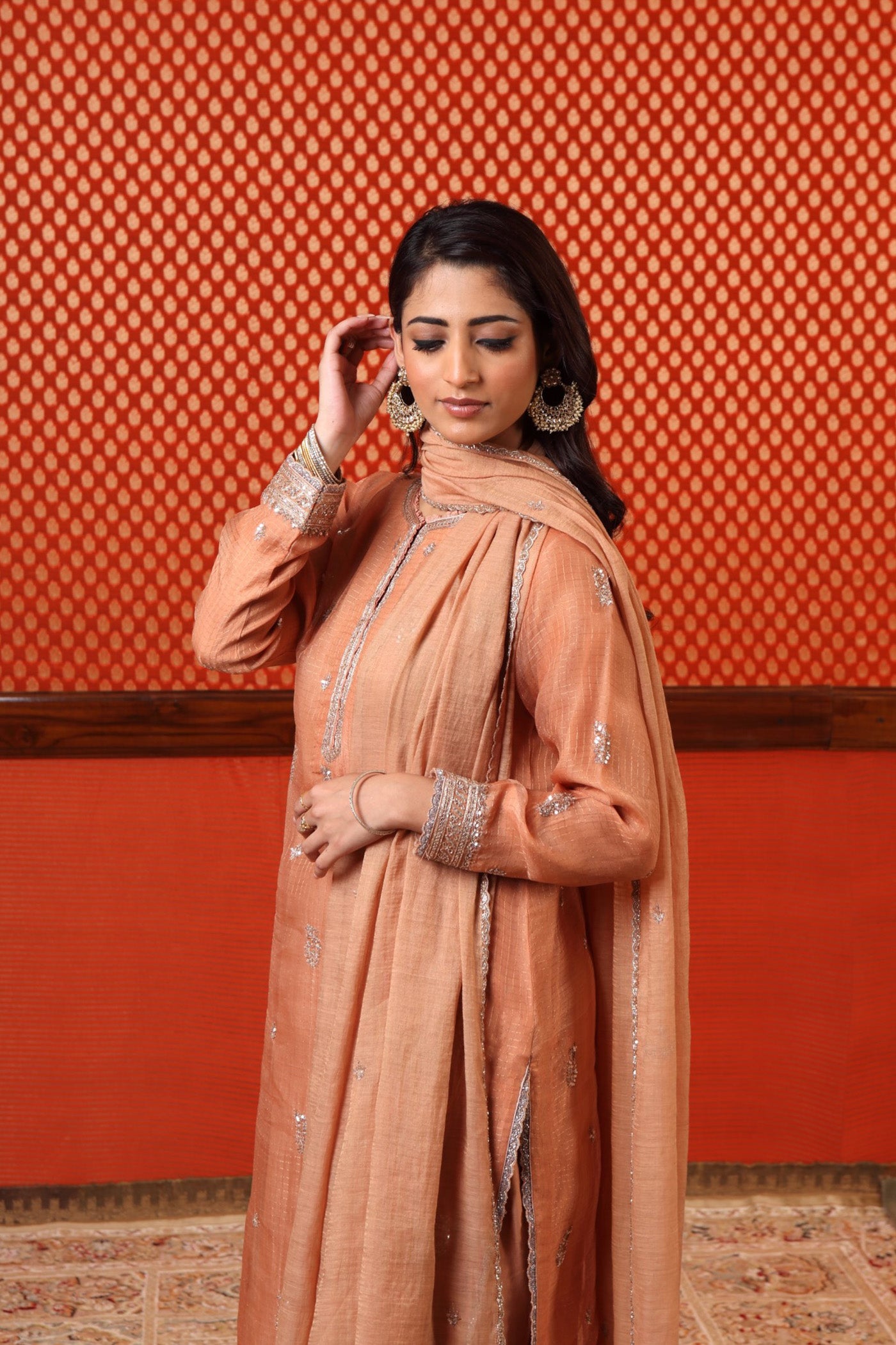 Hand Enbroiidered Burnt Peach Kurta Salwar Set