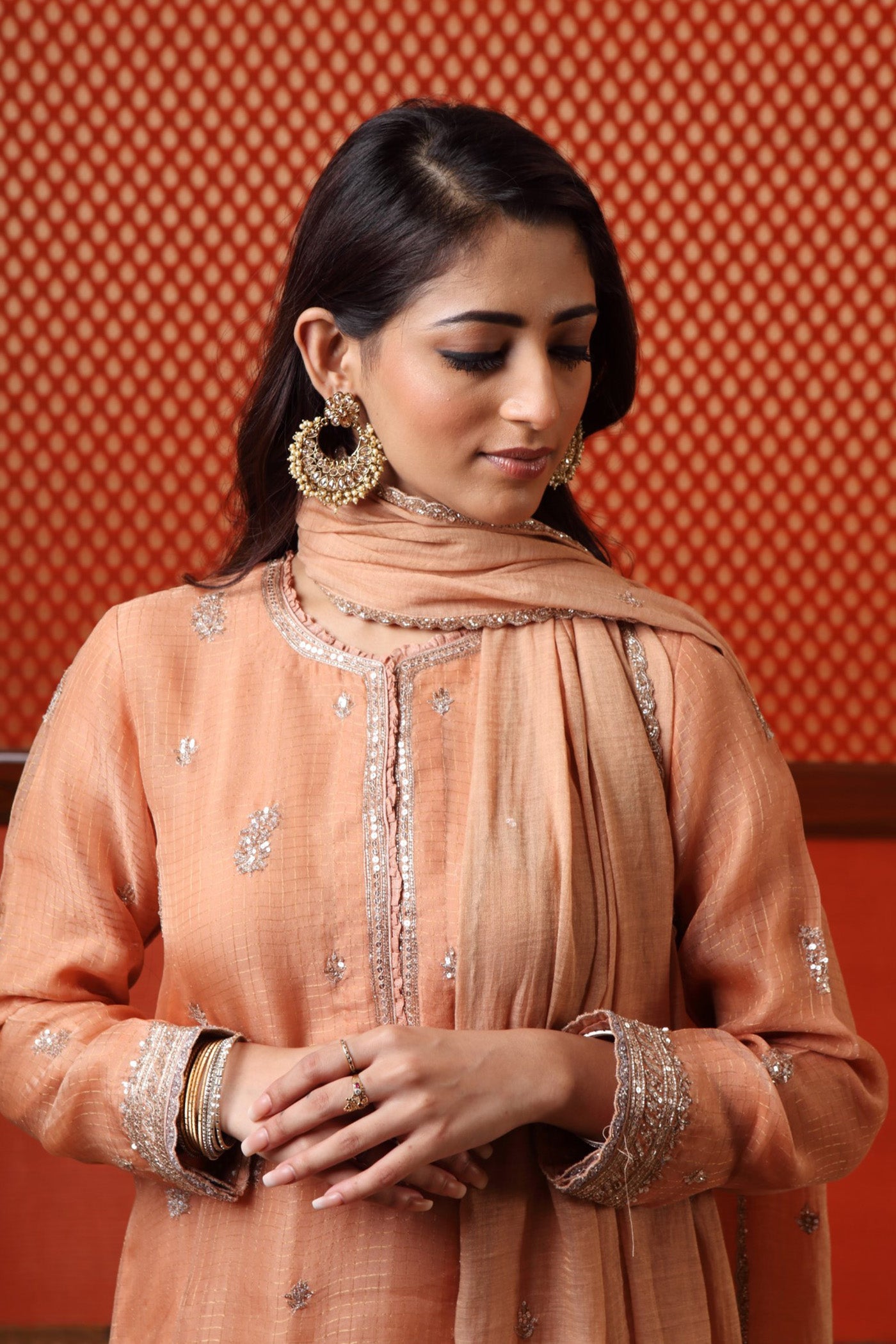 Hand Enbroiidered Burnt Peach Kurta Salwar Set