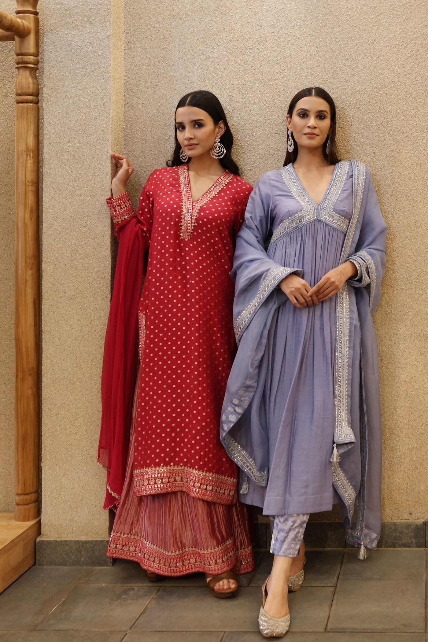 Shadow-Blue Embroidered Peplum-Style Pure Muga Silk Kurta-Pants Set