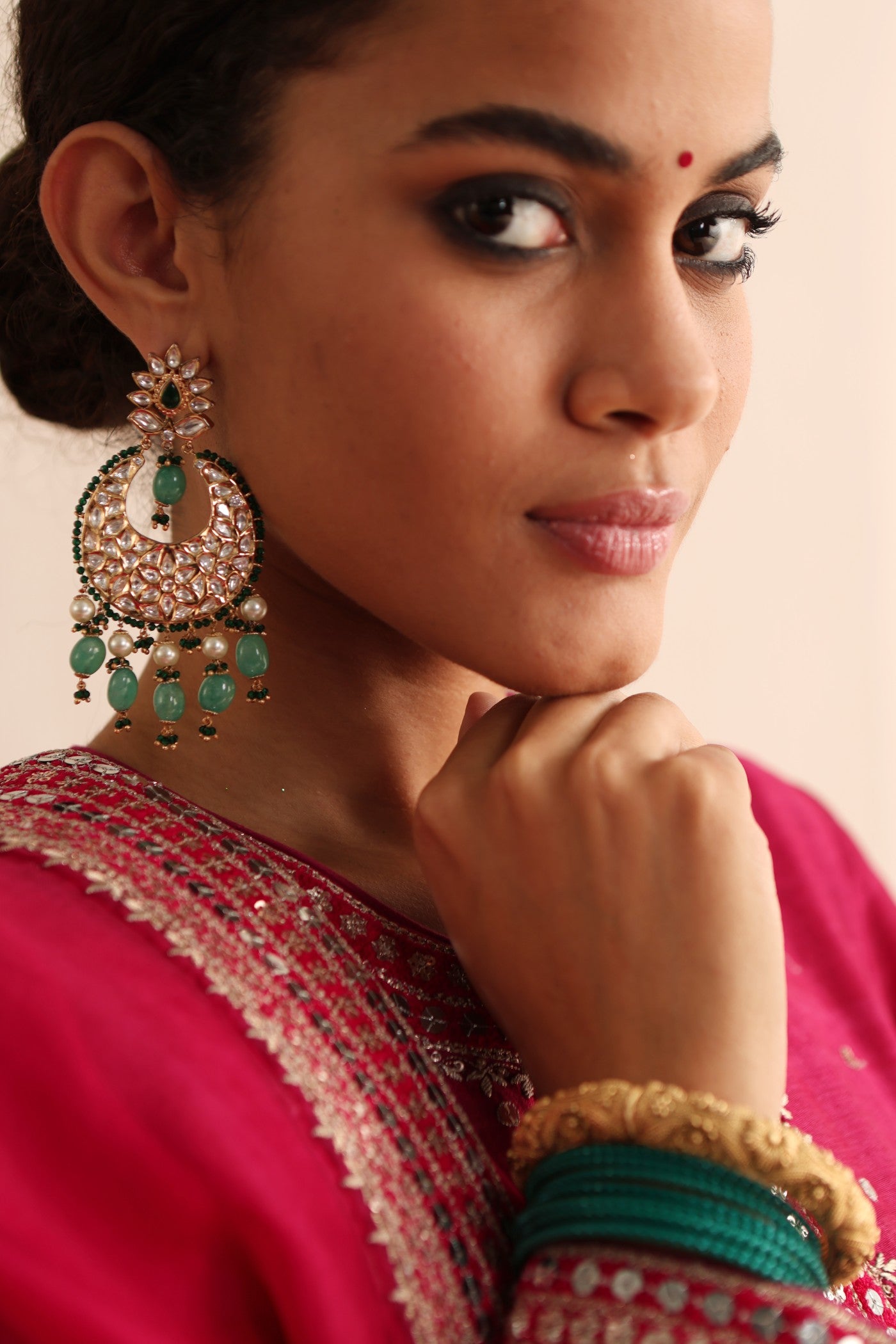Rani-Pink Hand-Embroidered Pure Silk Kurta-Pants Set