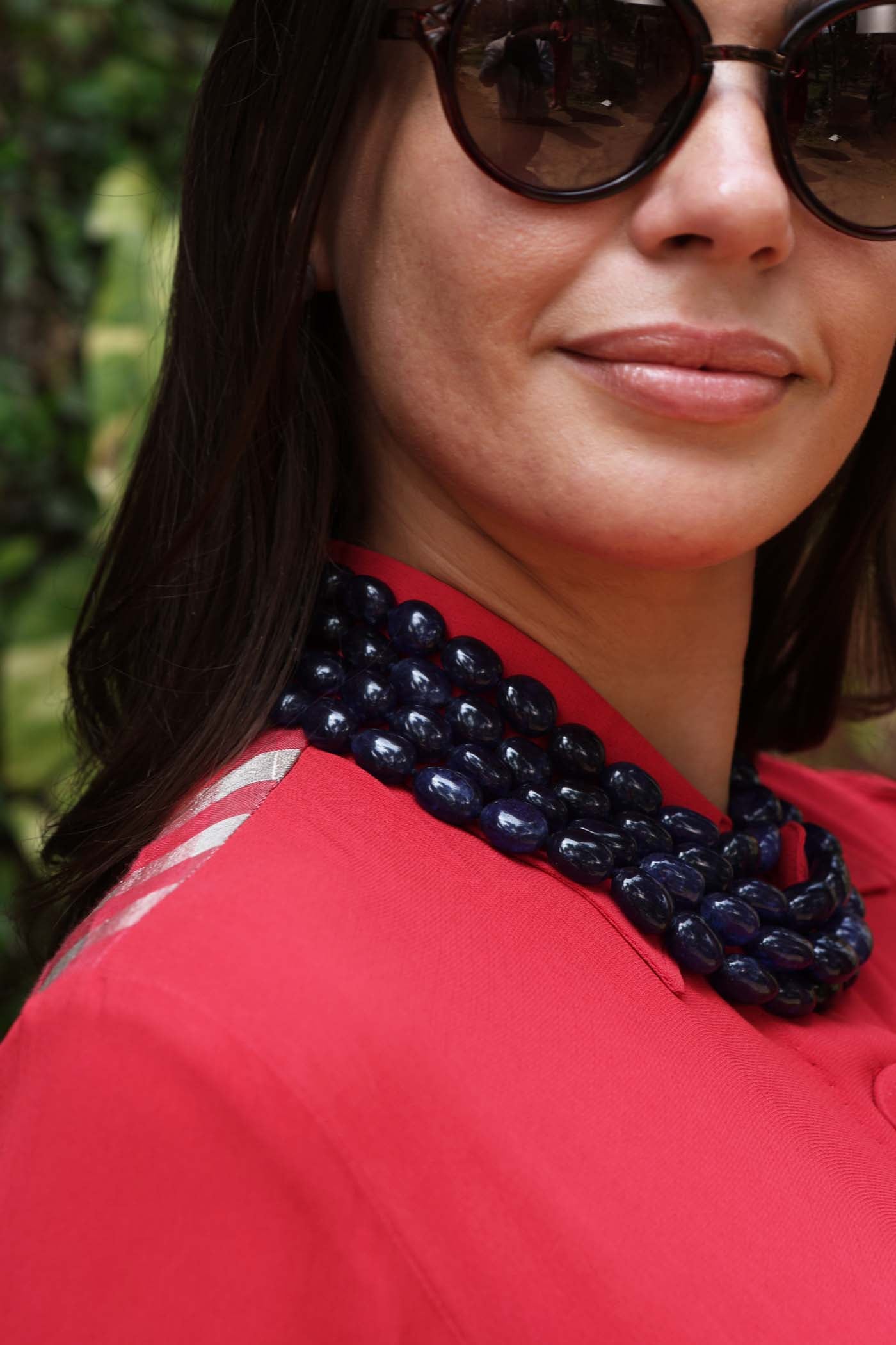 Red Georgette Front-Open Collared Long-Kurta Paired With Trousers