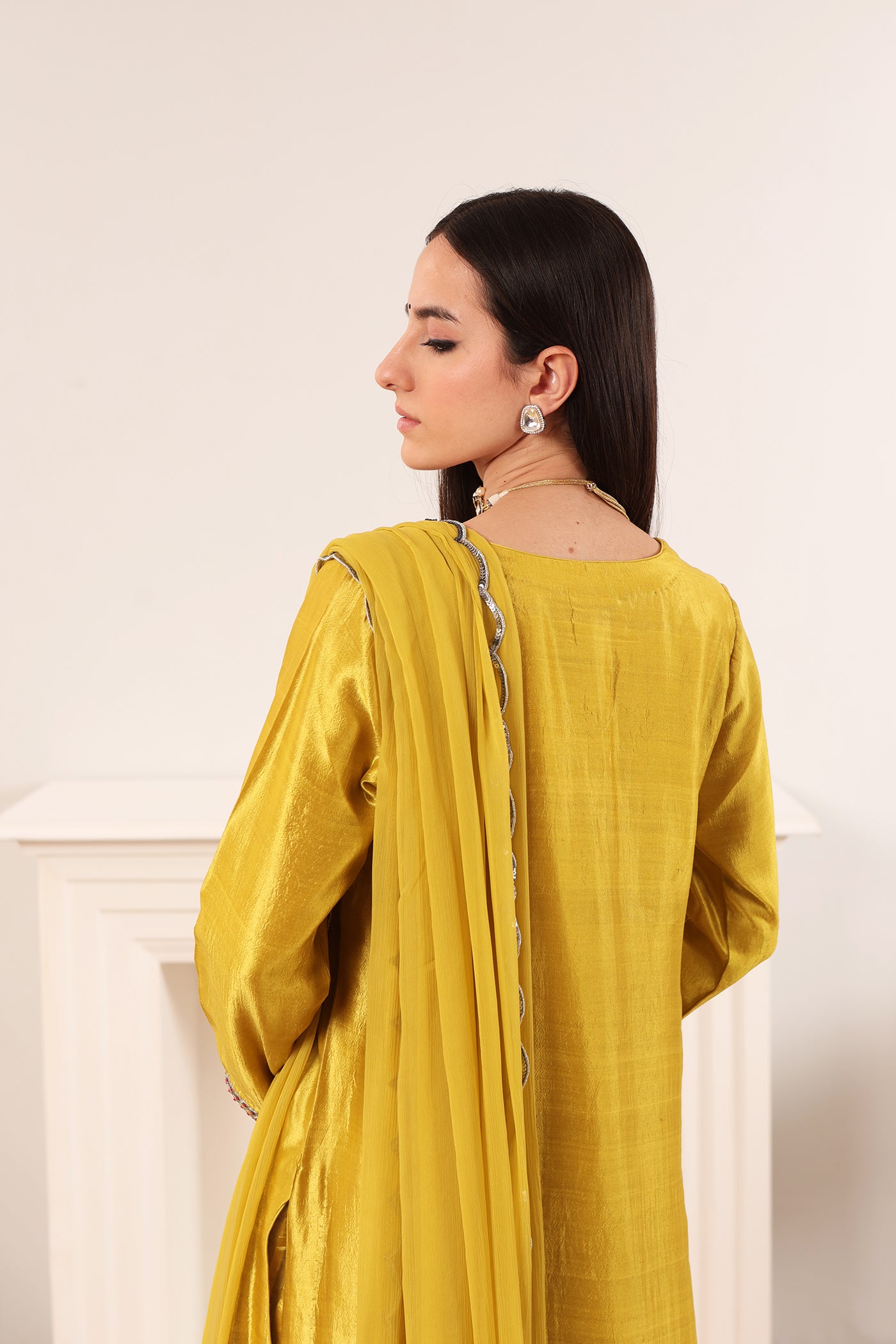 Dusty-Lime Hand-Embroidered Handloom Pure Silk Kurta-Pants Set