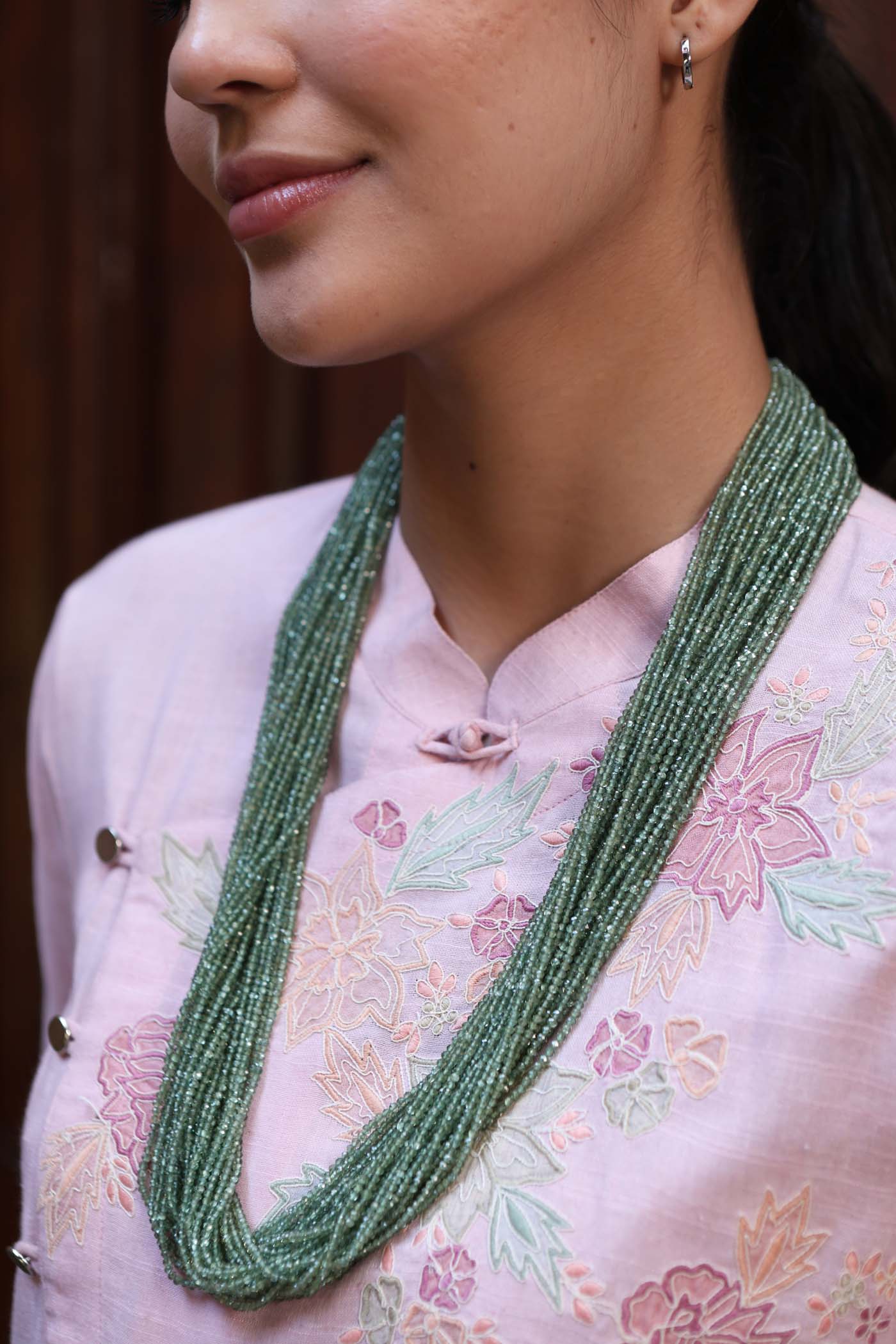Baby-Pink Embroidered (Applique & Cuwork) Pure Cotton-Slub Kurta-Pants Set