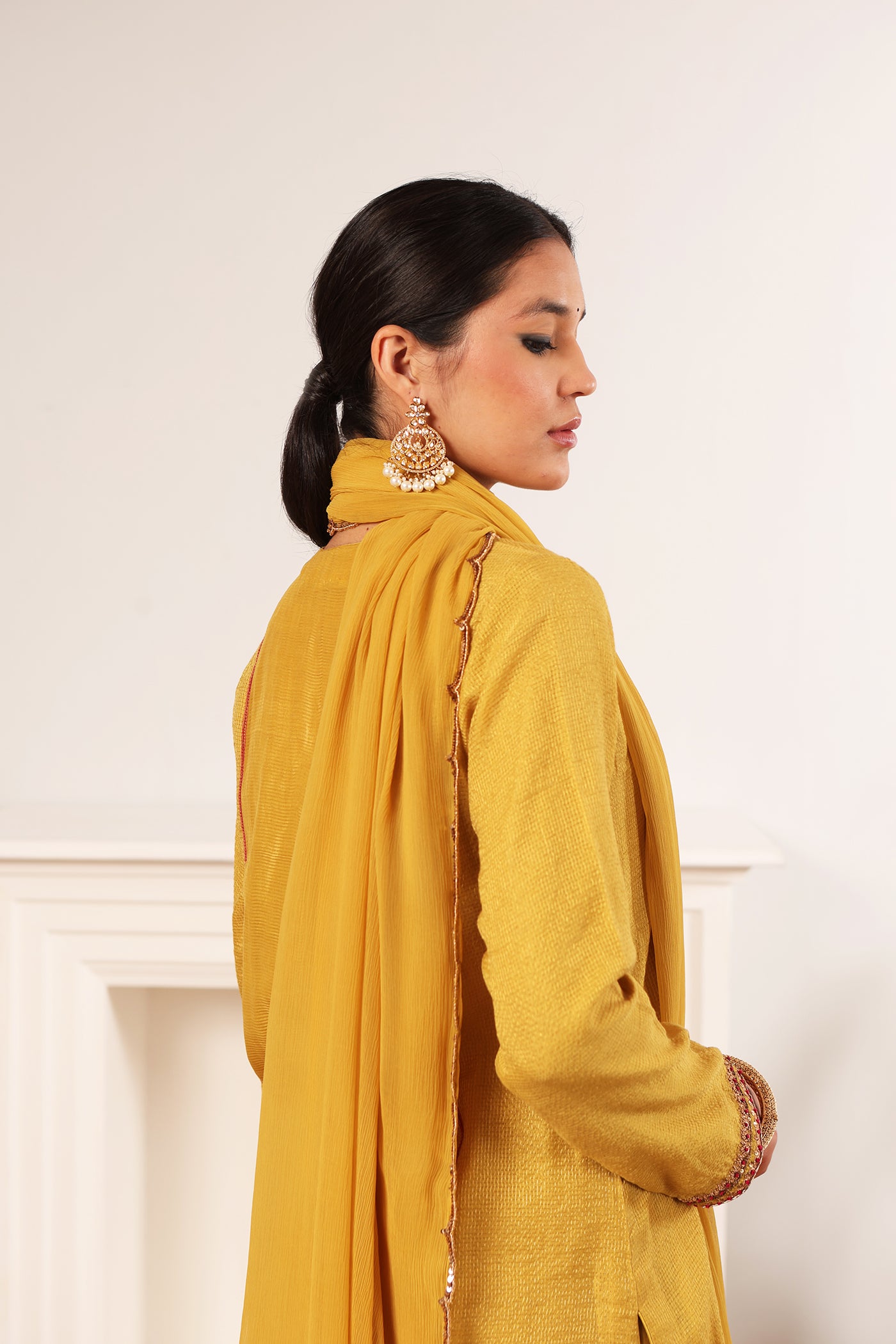 Lime-Green Hand-Embroidered Handloom Pure Cotton-Silk (Stripes & Checks) Kurta-Pants Set