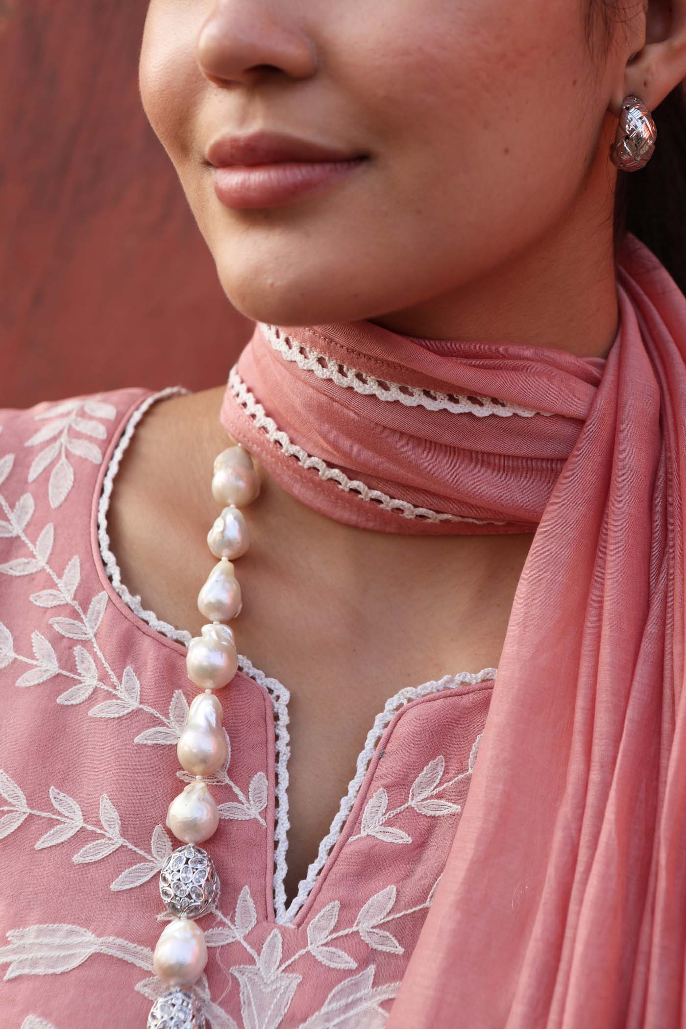 Embroidered (Applique & Cuwork) Dusty Peac Pure Silk-Organza Sleeveless Kurta- Pants Set