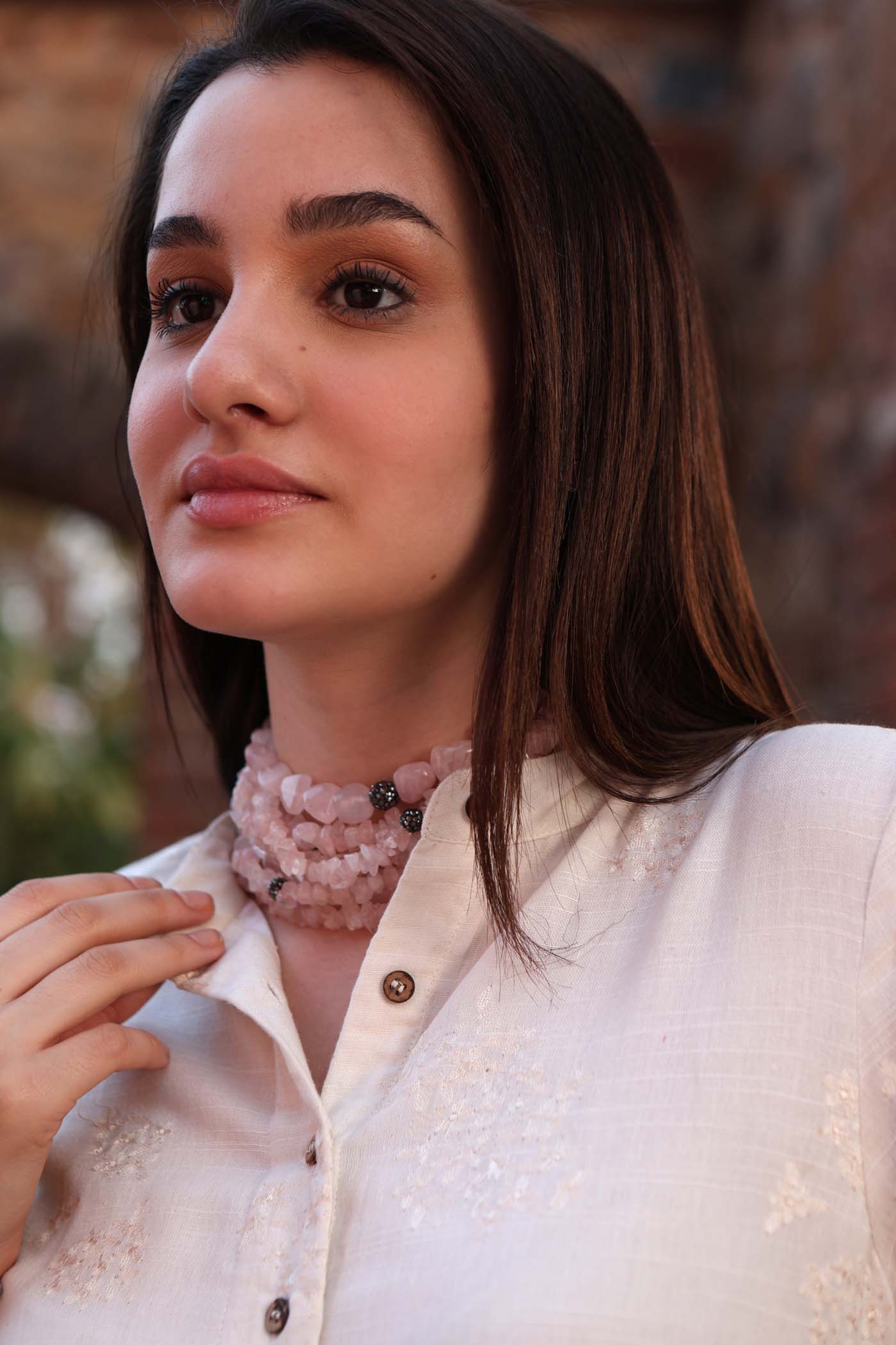 Ivory Embroidered Pure Cotton Collared Short-Sleeved Kurta-Pants Set