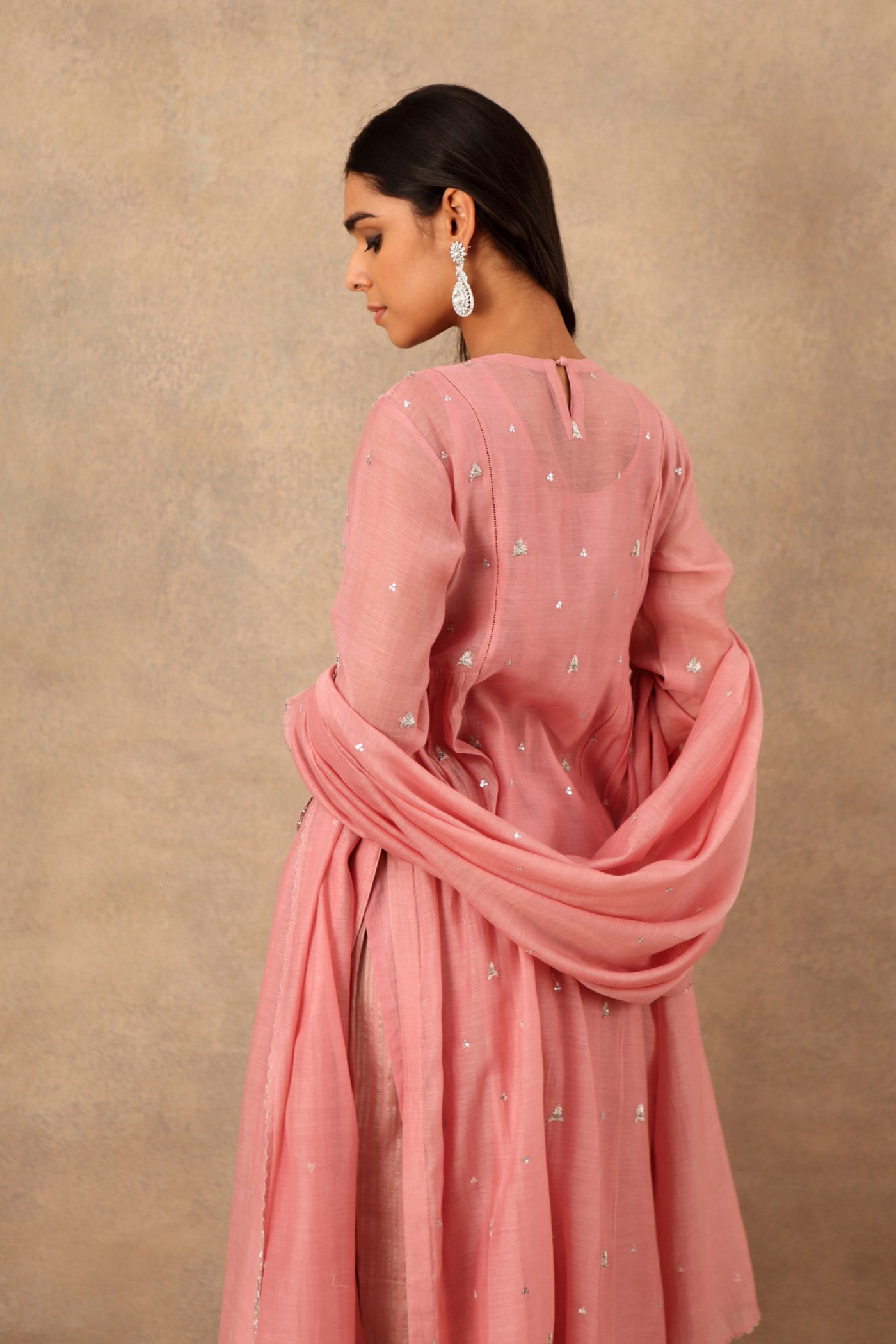 Hand Embroidered Lavender Pink Pure Cotton Silk Kurta Pants Set