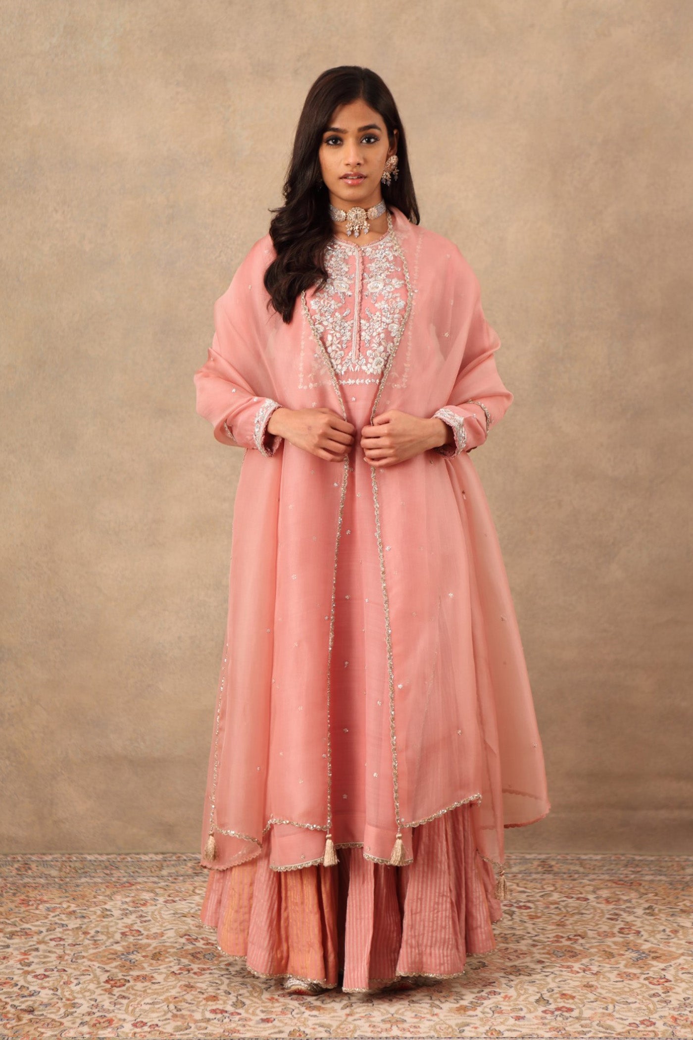 Hand Embroidered Nectar Pink Pure Katan Silk Kurta Sharara Set