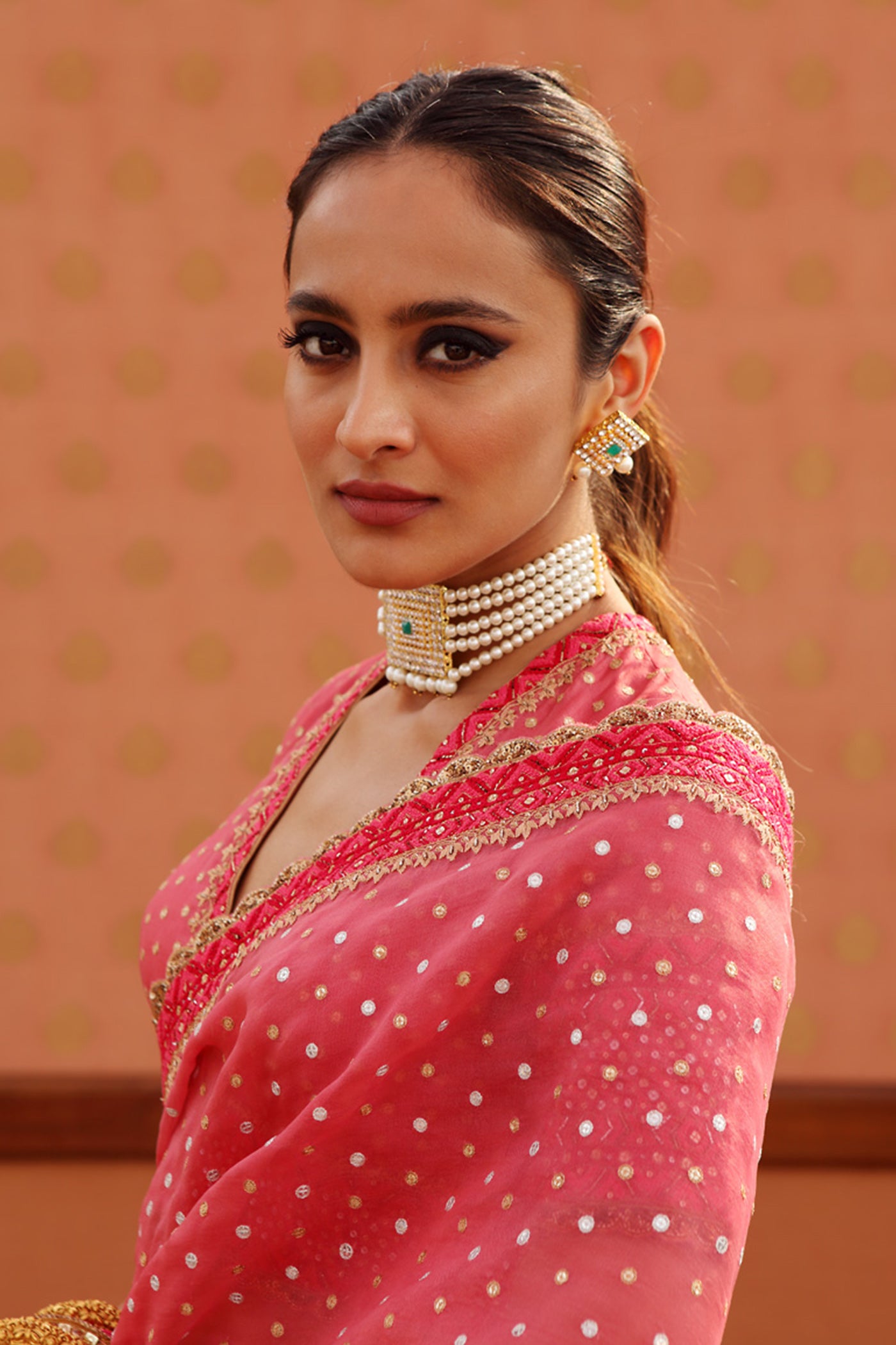 Hand-Embroidered Desert Rose-Pink Pure Silk-Organza Saree-Blouse Set