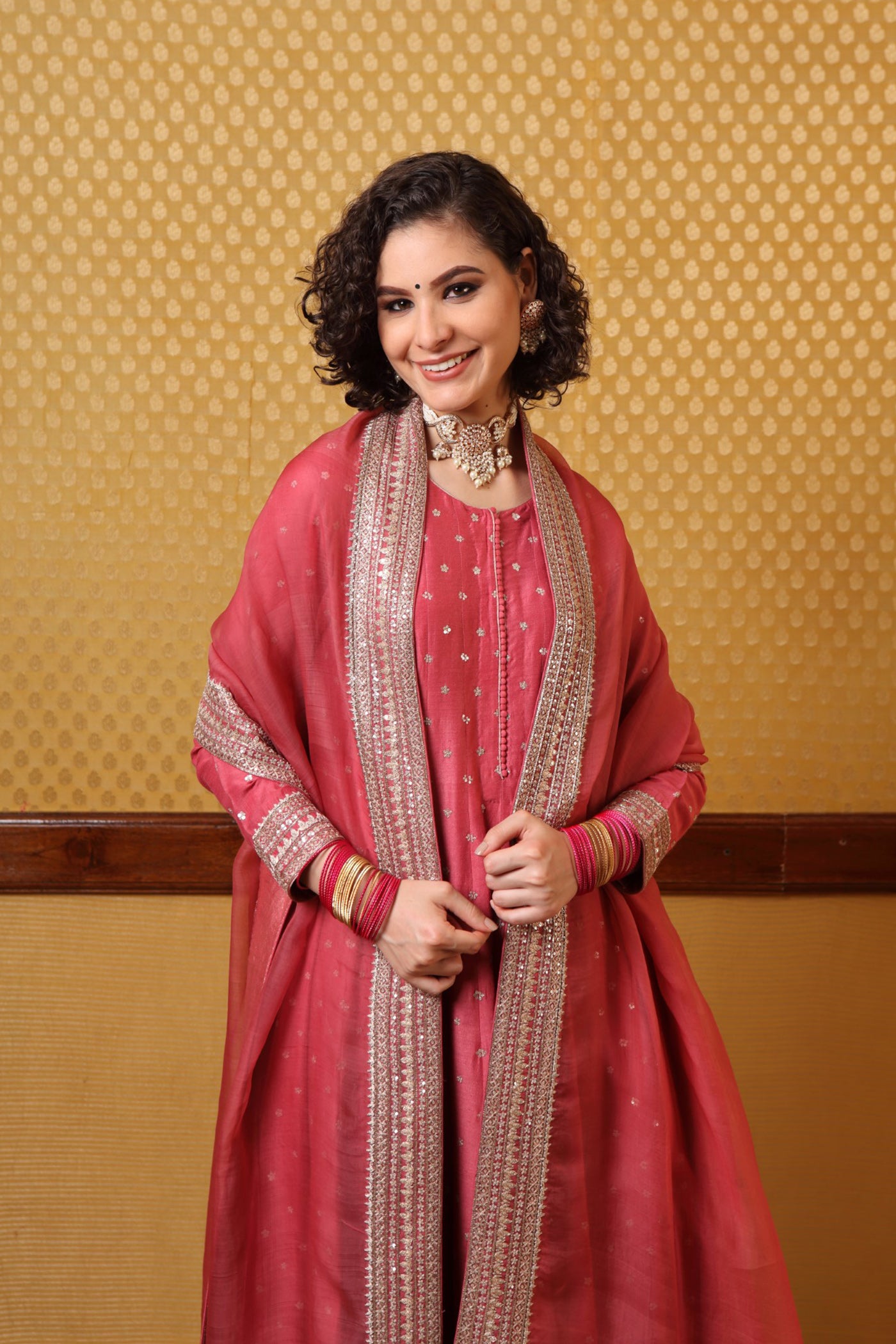Handembroidered Dusty Tearose Pure Mugasilk Anarkalichuridaar Set