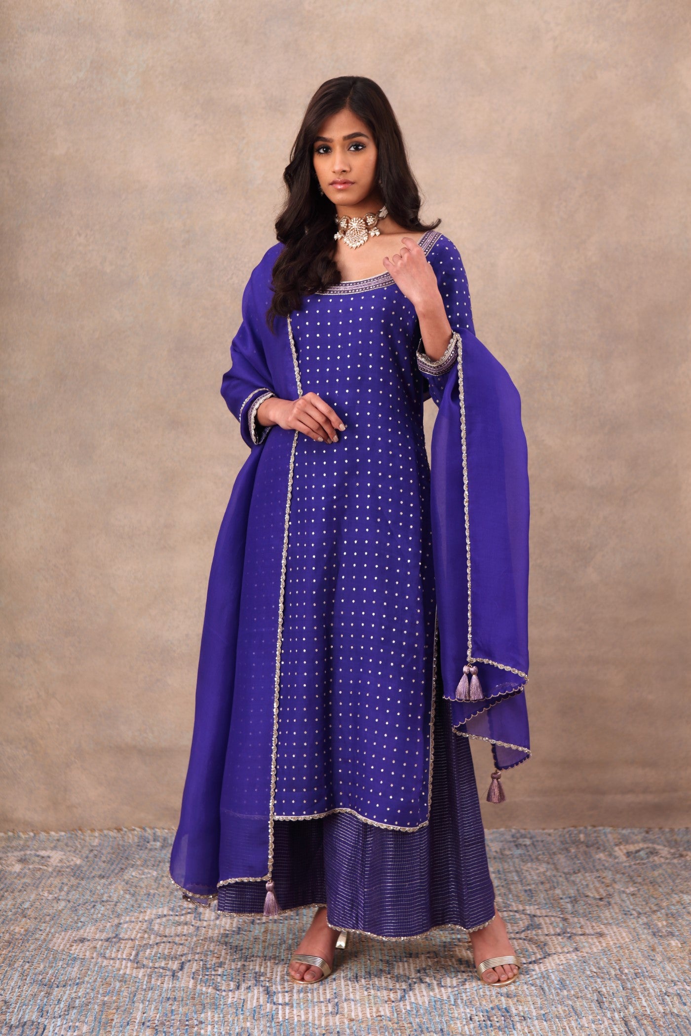 Hand Embroidered Aubergine Kurta Palazzo Set