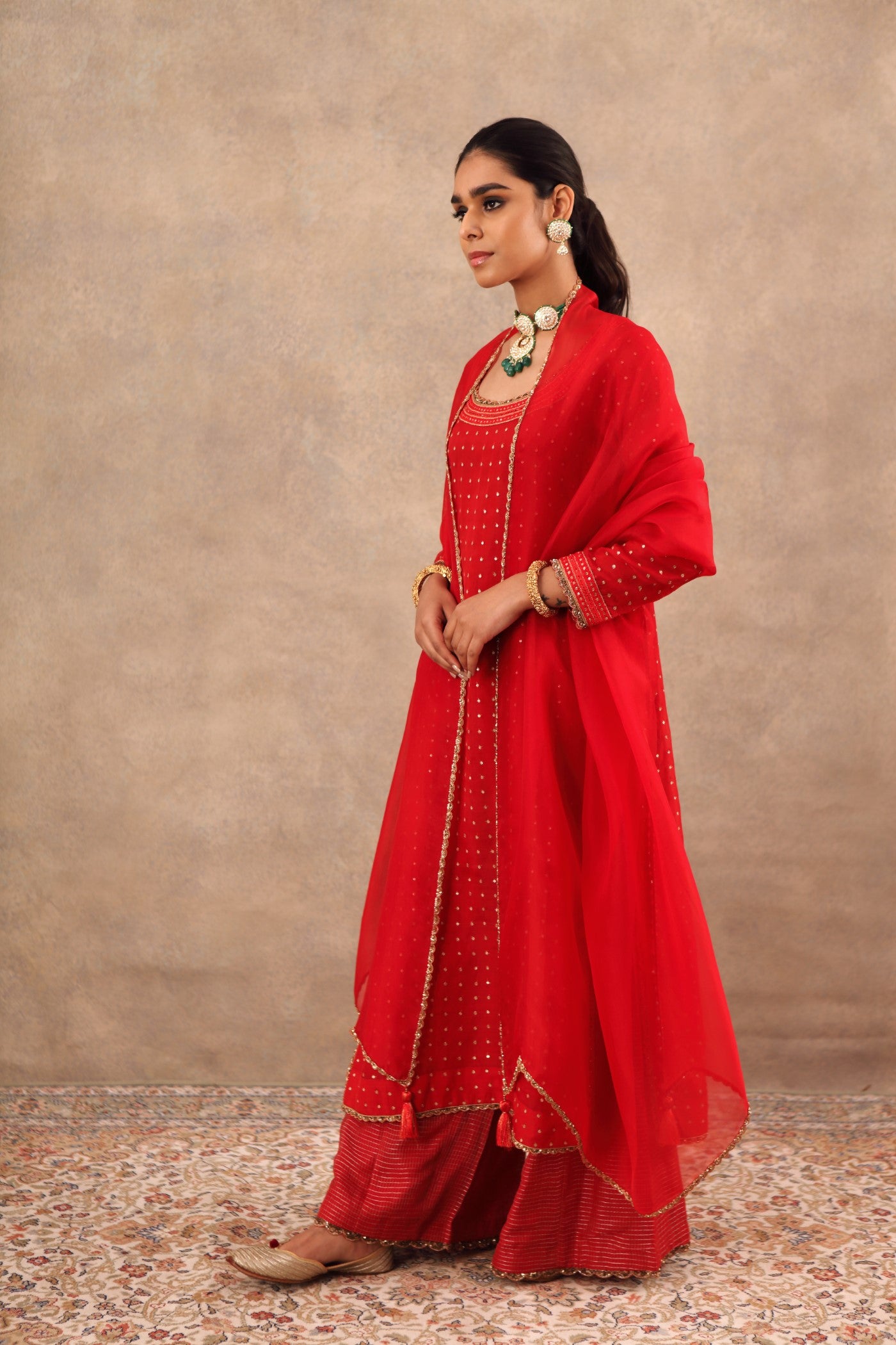 Hand Embroidered Bridal Red Kurta Palazzo Set