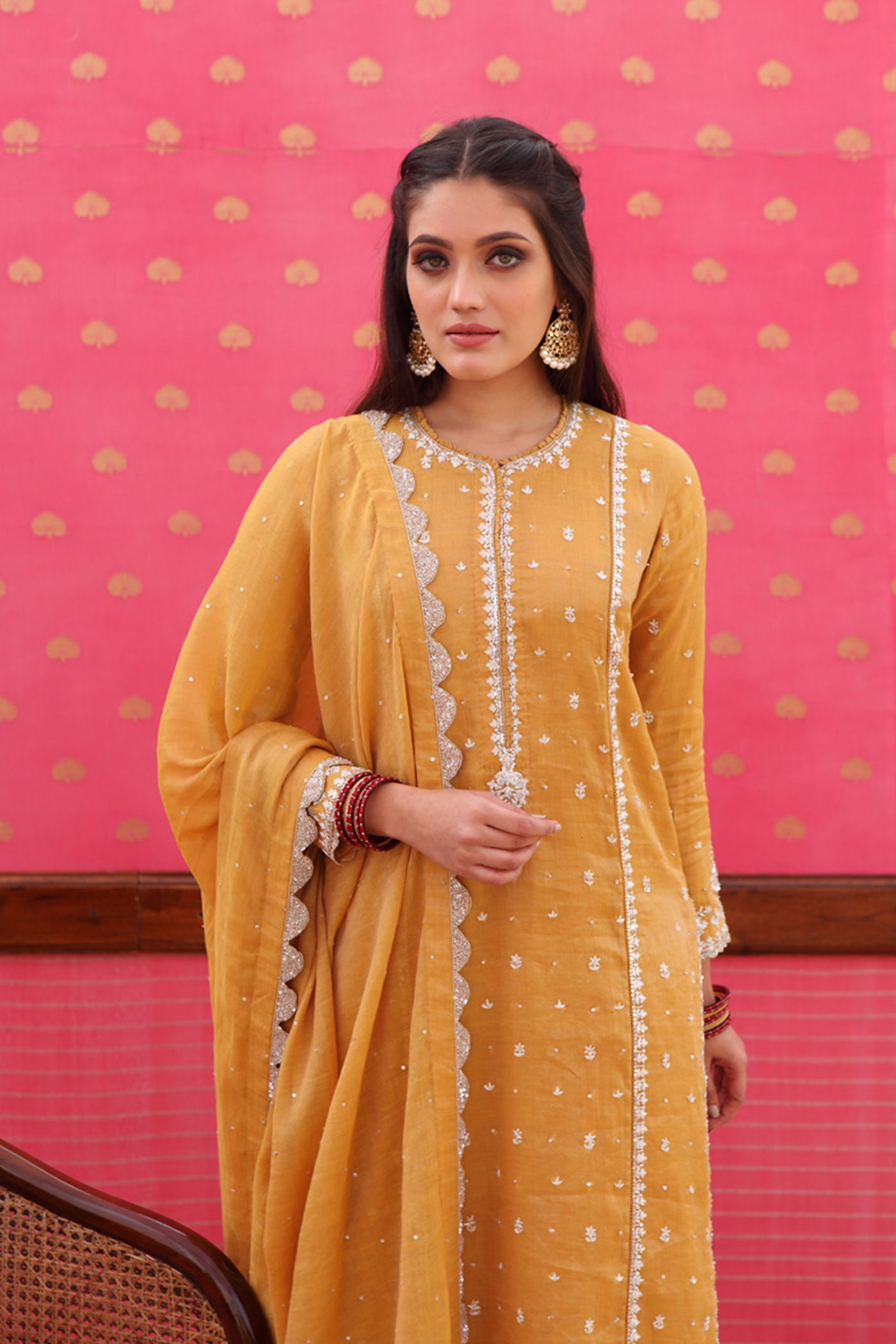Hand-Embroidered Honey-Gold Yellow Kurta-Sharara Set