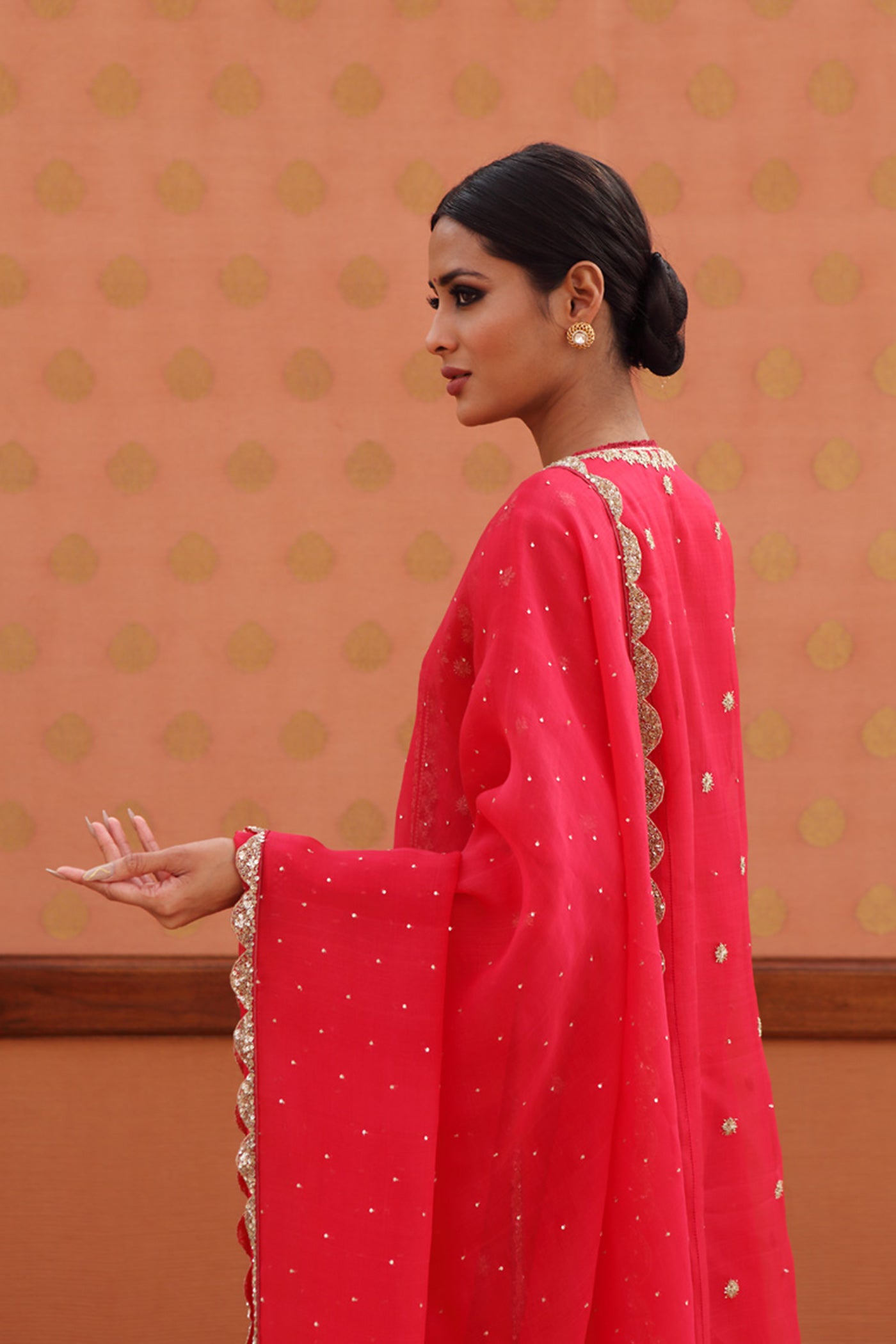 Hand-Embroidered Deep-Red Kurta-Churidaar Set