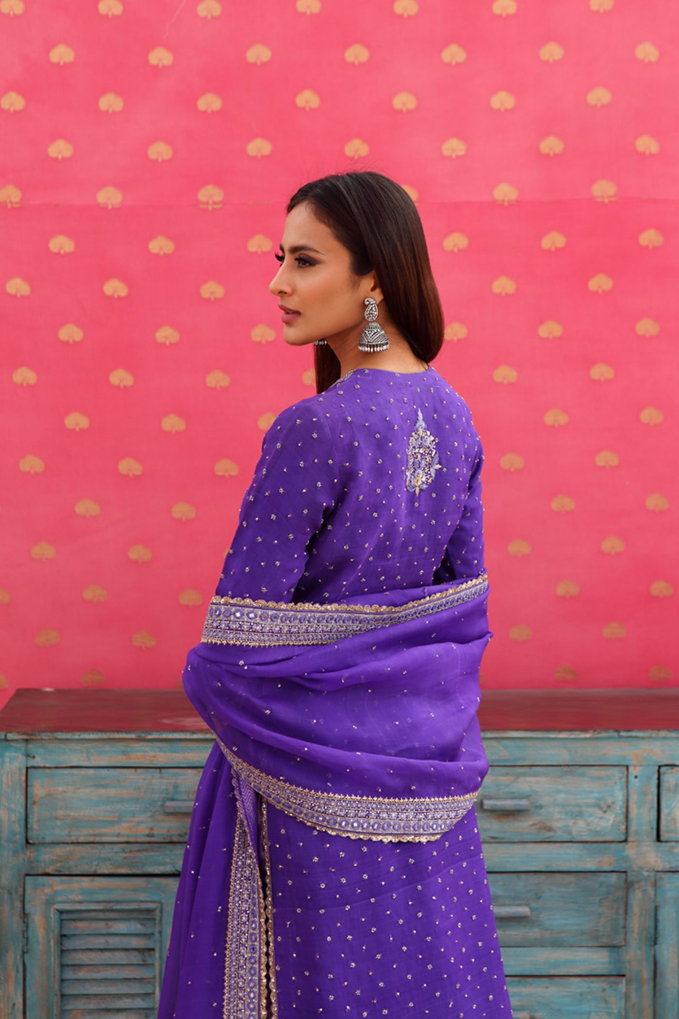 Hand-Embroidered Deep Blue-Purple Kurta-Sharara Set
