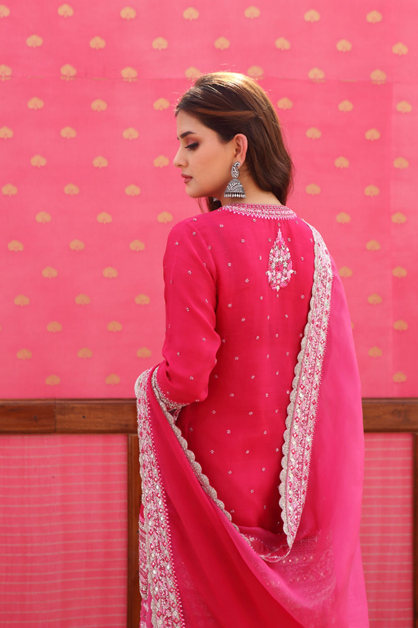 Hand-Embroidered Ombre Jazzy-Pink Kurta-Sharara Set