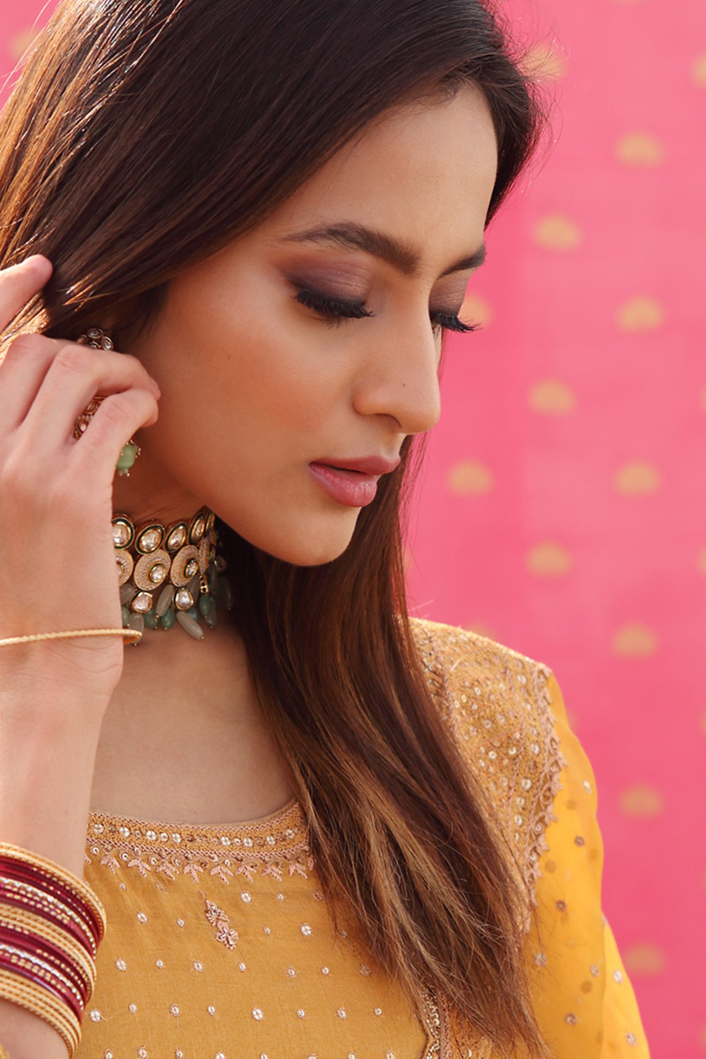 Hand-Embroidered Gold Mustard-Yellow Kurta-Sharara Set