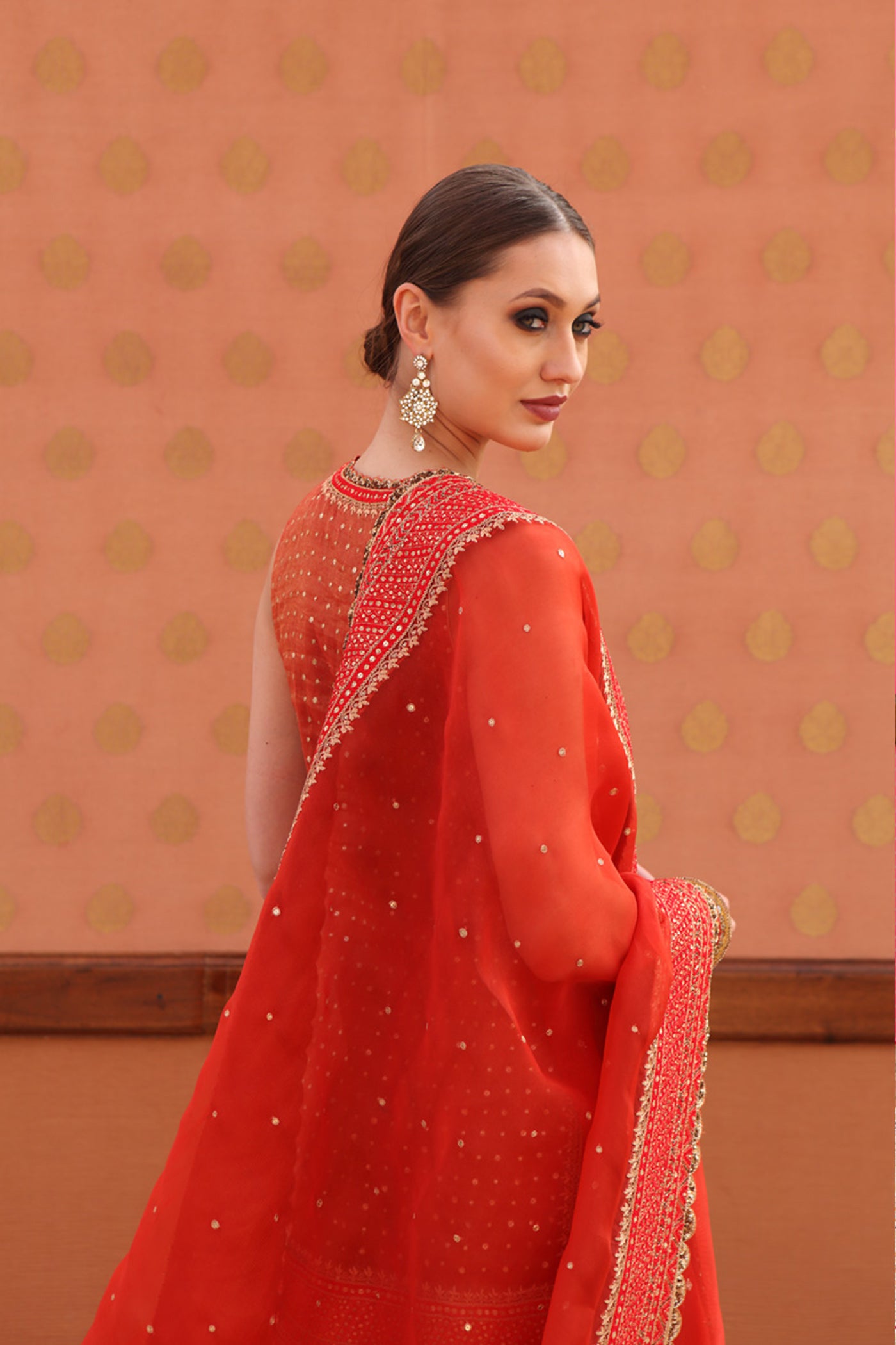 Hand-Embroidered Burnt-Orange Kurta-Sharara Set