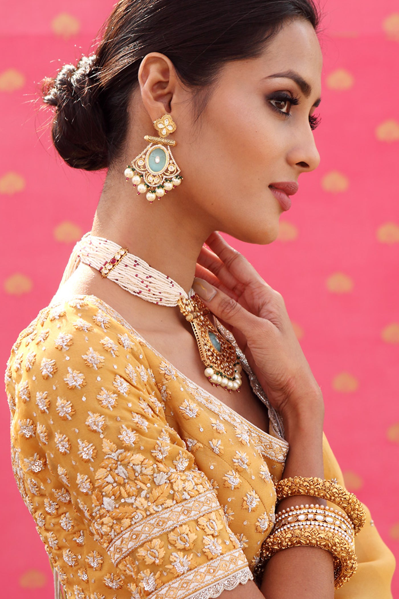 Hand-Embroidered Mango Gold-Yellow Saree-Blouse Set