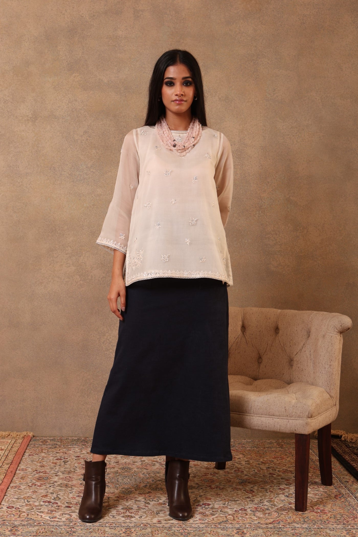 Green-Blue Handloom Pure Mulberry-Eri Silk Sleeveless Long Dress