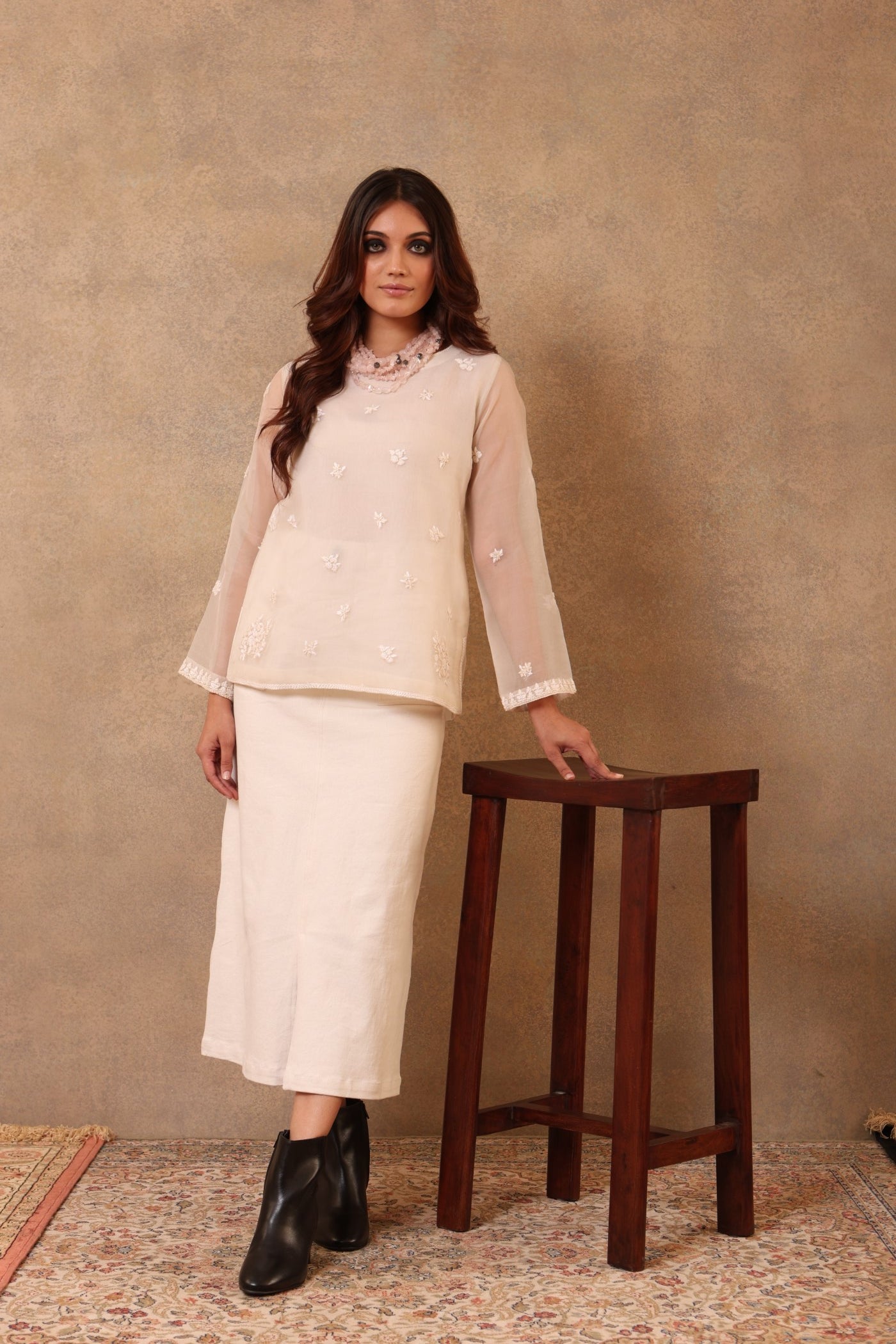 Ivory Hand-Embroidered Handloom Pure Katan-Silk Short Blouse
