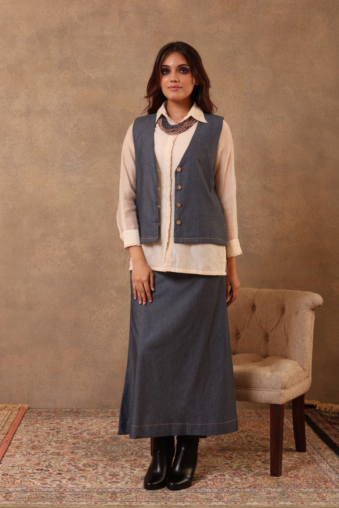 Denim Waistcoat With V-Neckline