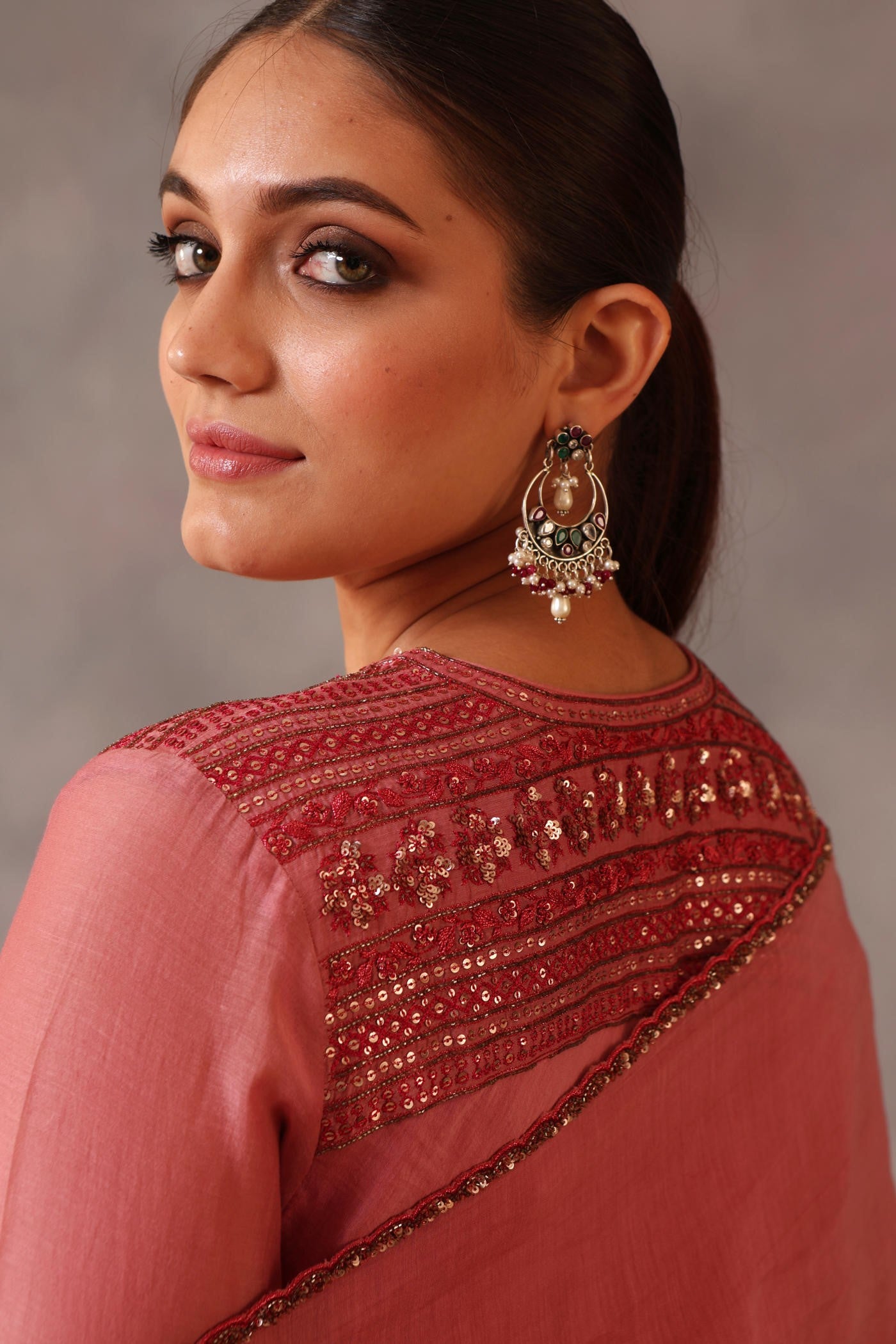 Hand Embroidered Wild Rose Pure Cotton Silk Kurta Pants Set