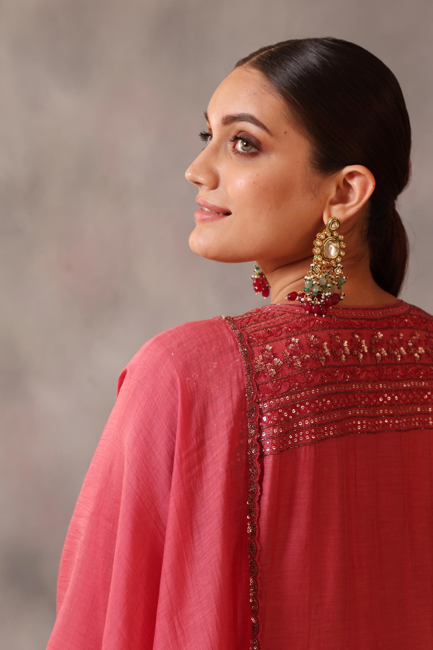 Hand Embroidered Bubblegum Pink Pure Cotton Silk Anarkali Pants Set