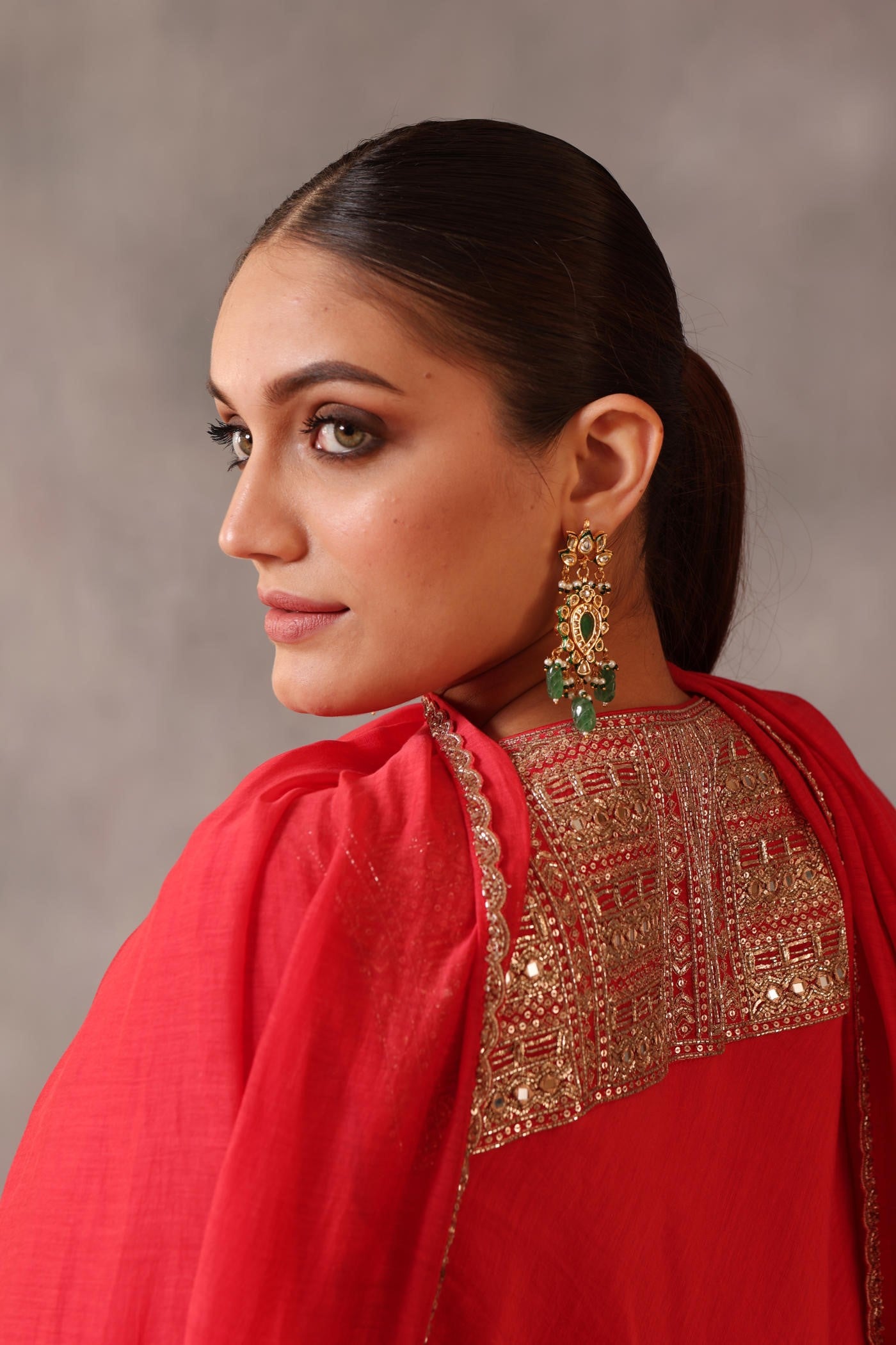 Hand Embroidered Tomato Red Pure Cotton Silk Kurta Pants Set