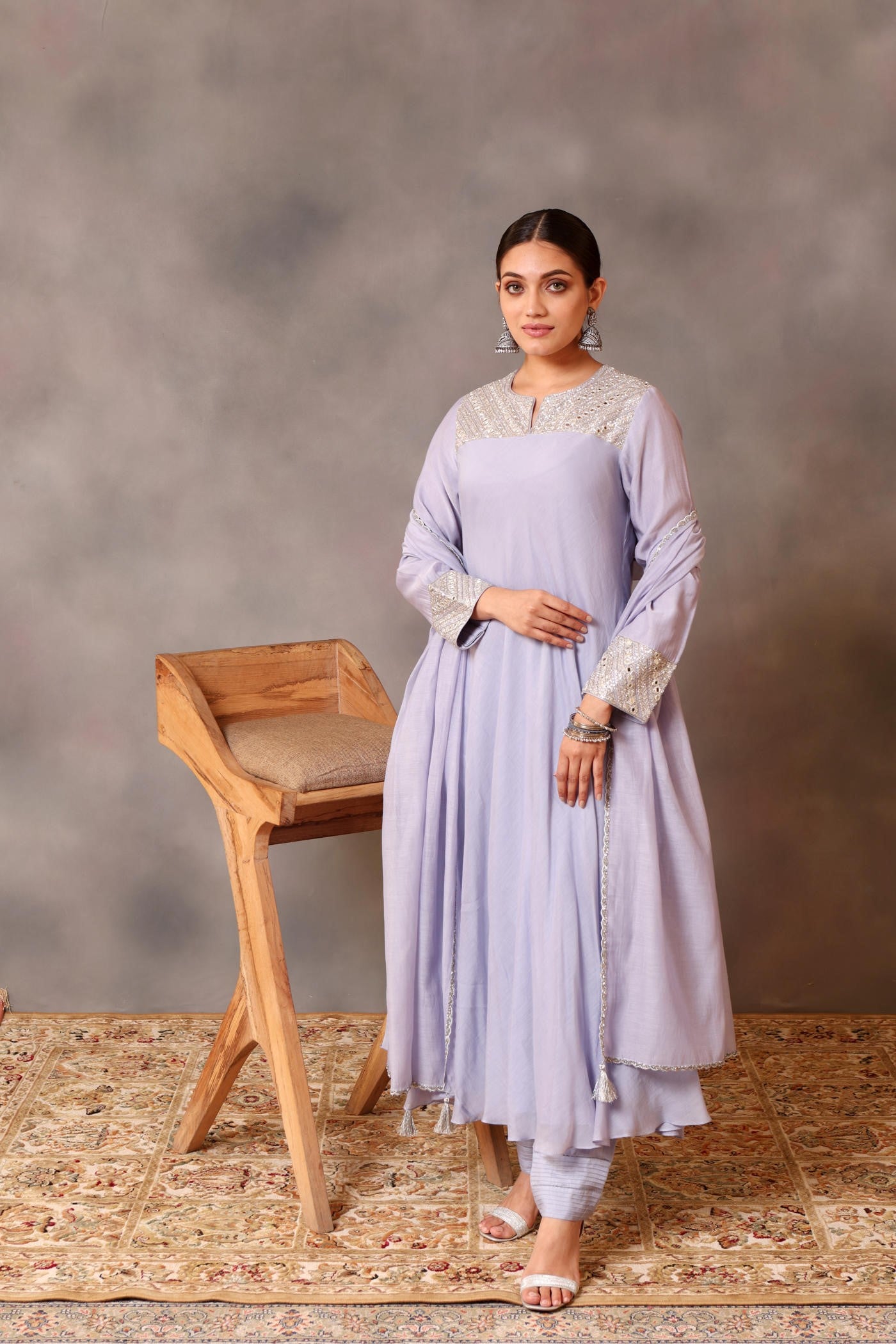 Hand Embroidered Powder Blue Pure Cotton Silk Kurta Pants Set
