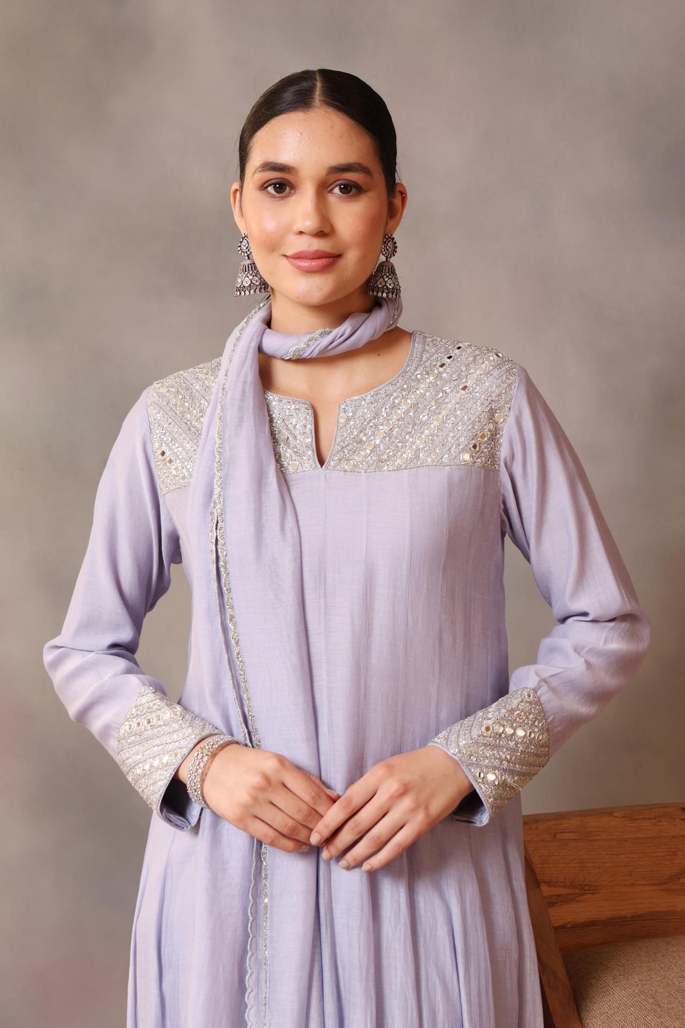 Hand Embroidered Powder Blue Pure Cotton Silk Anarkali Pants Set