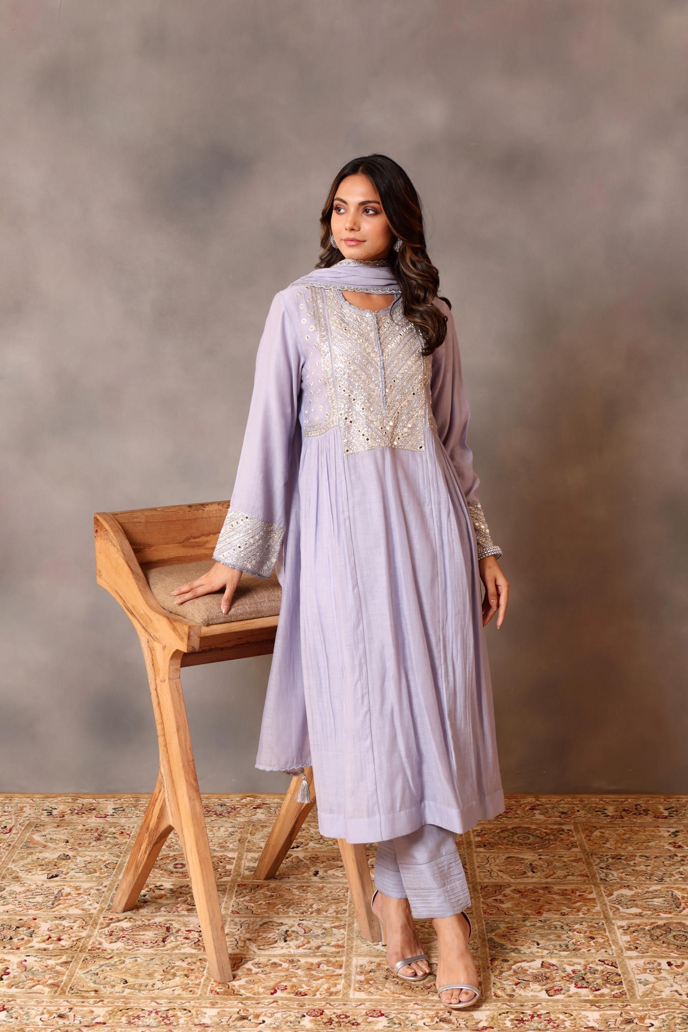 Hand Embroidered Powder Blue Pure Cotton Silk Kurta Pants Set
