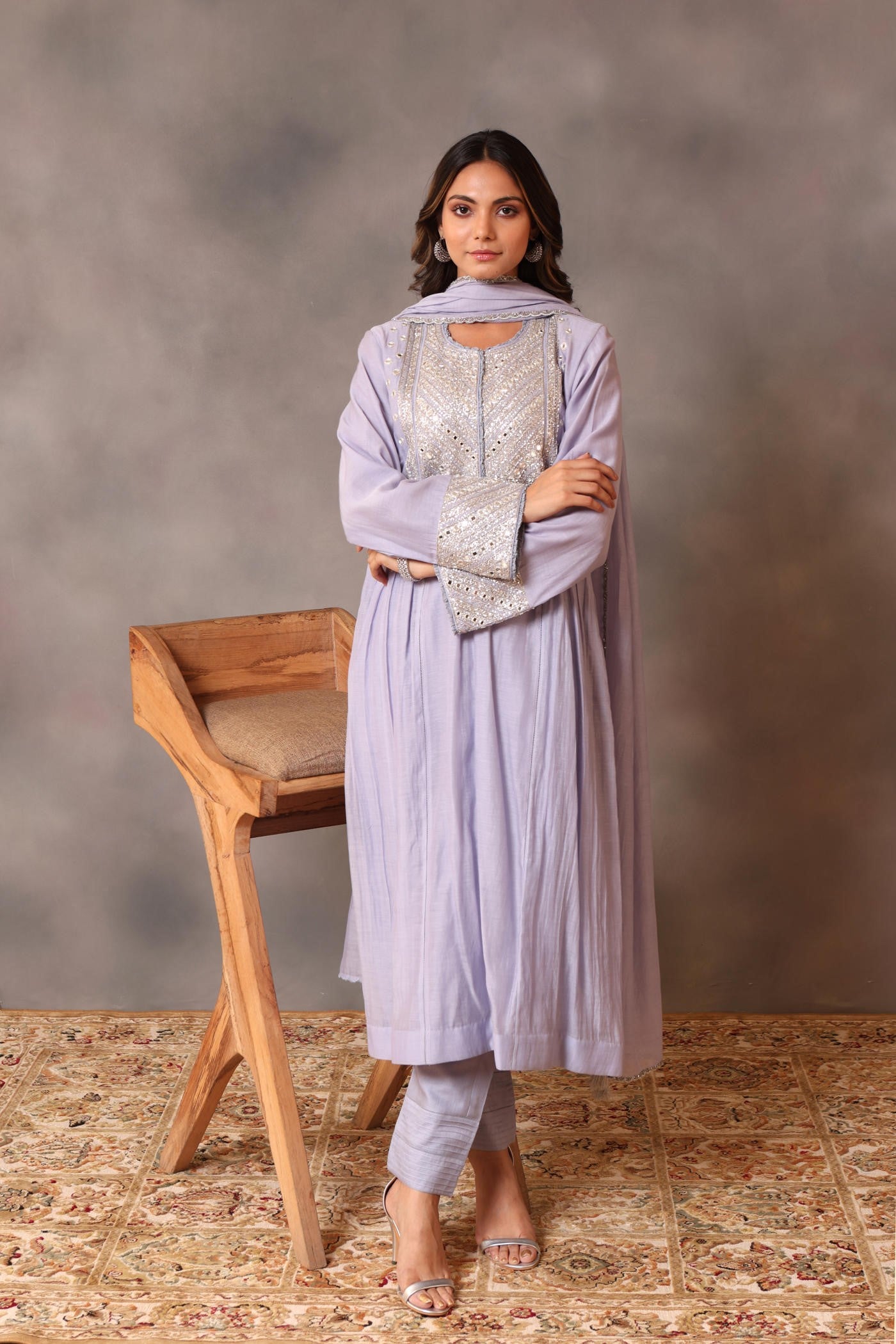 Hand Embroidered Powder Blue Pure Cotton Silk Kurta Pants Set