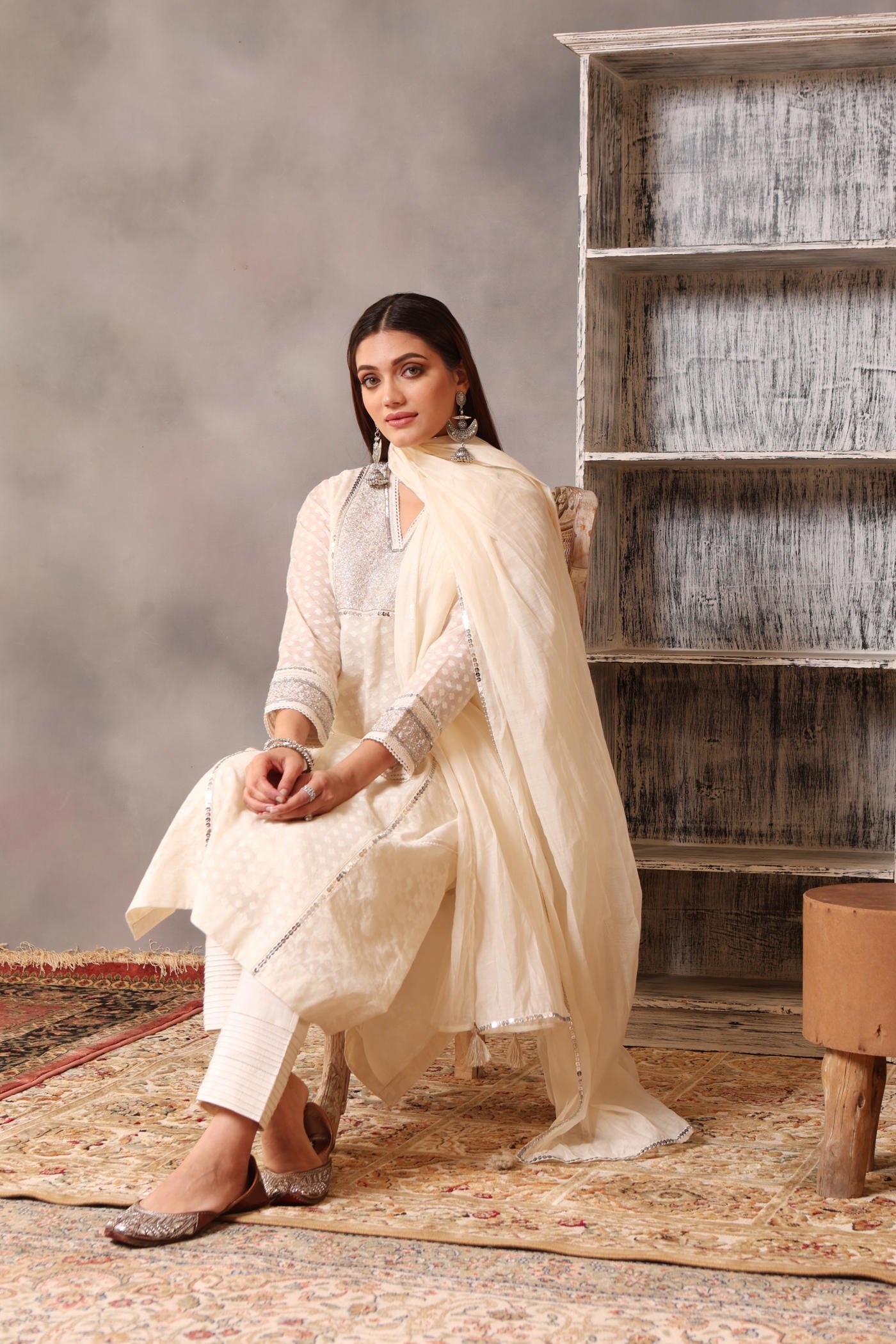 Embroidered Ivory Pure Cotton Silk Kurta Pants Set