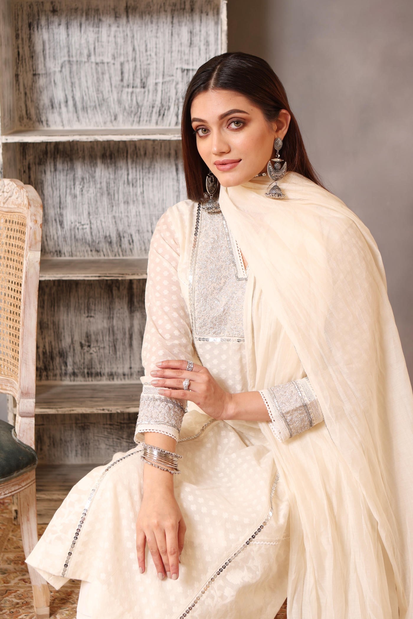 Embroidered Ivory Pure Cotton Silk Kurta Pants Set