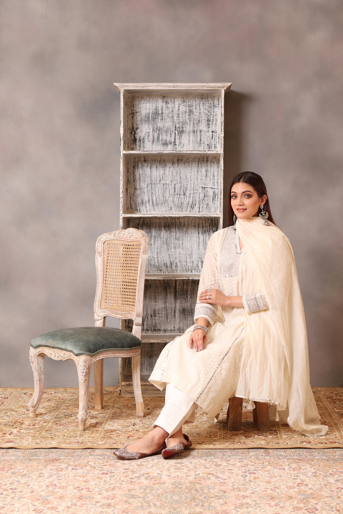 Embroidered Ivory Pure Cotton Silk Kurta Pants Set