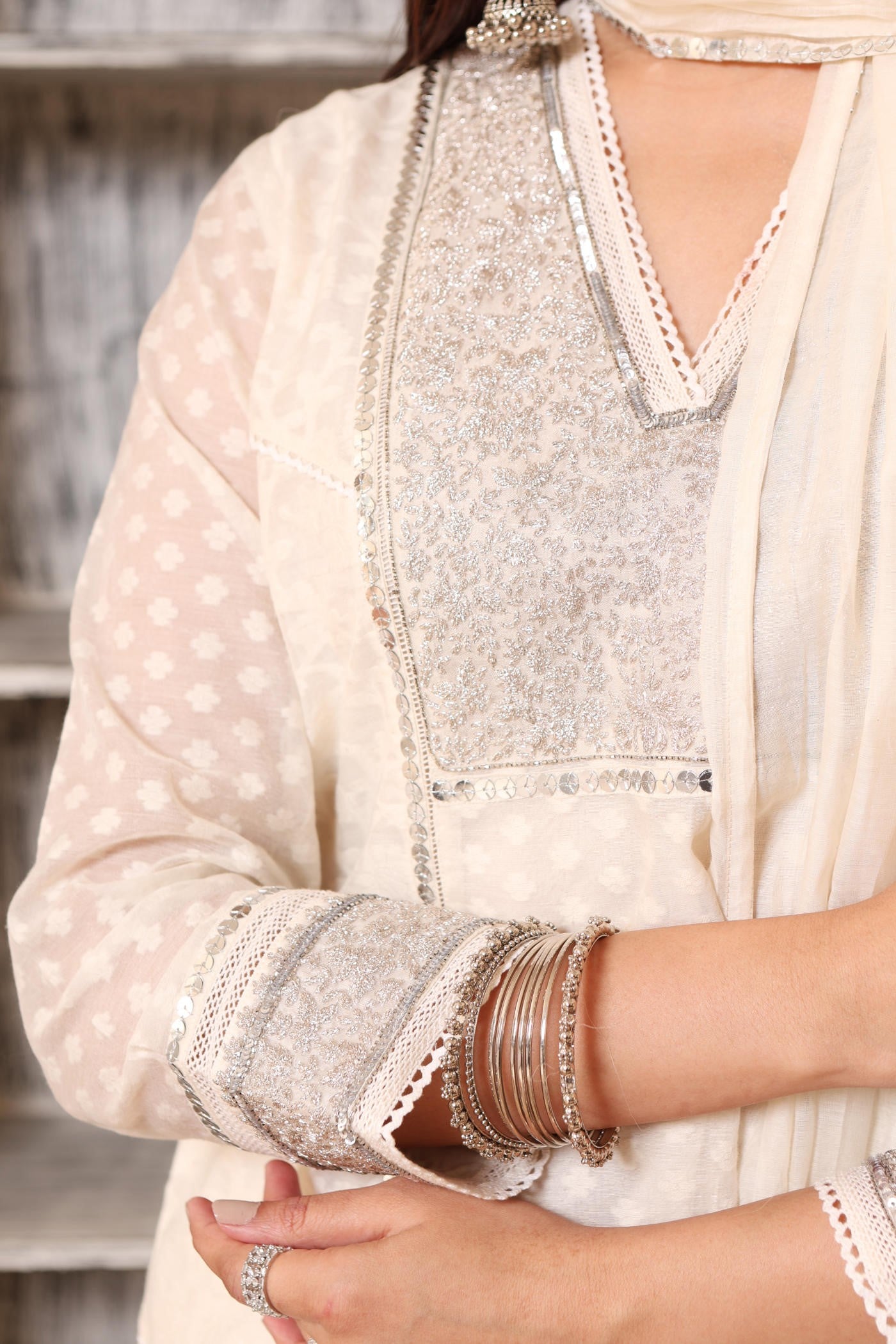 Embroidered Ivory Pure Cotton Silk Kurta Pants Set