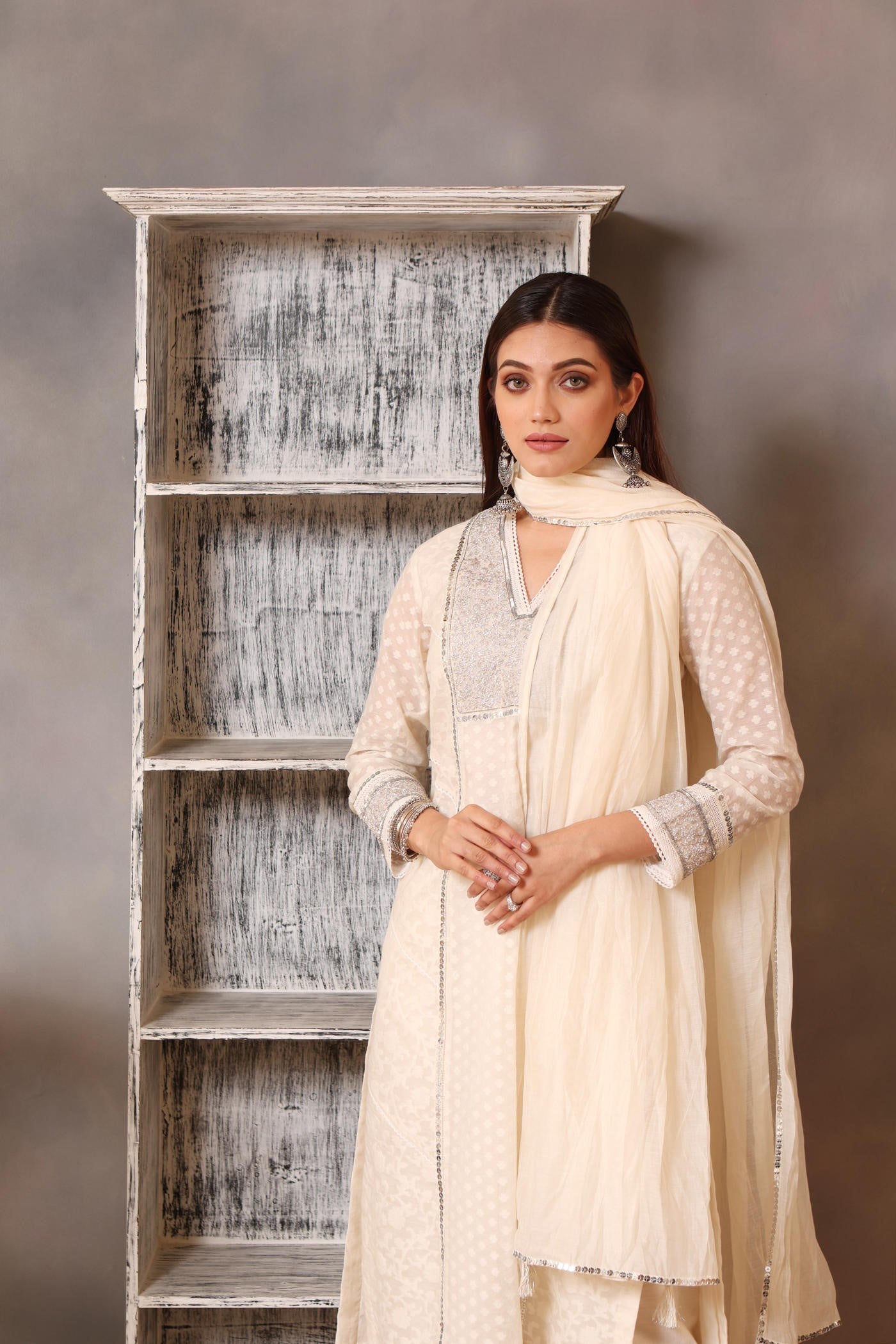 Embroidered Ivory Pure Cotton Silk Kurta Pants Set